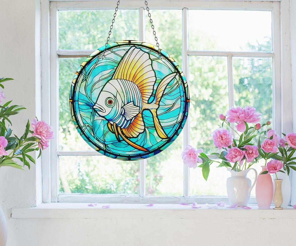 Blue Big Fish Suncatcher - Handmade Glass Window Decor for Home & Garden - Perfect for Windows, Doors, and Outdoor Spaces