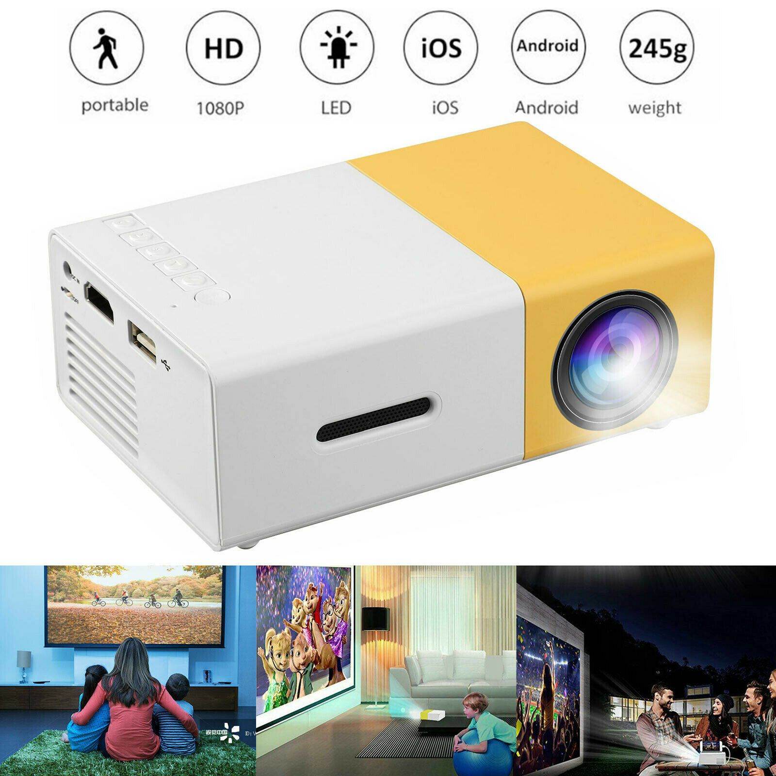 HD Mini LED Projector - 1080P Full HD Portable Movie Projector for Home Theater, Outdoor Camping & Gaming | Compatible with Smartphone, Laptop, TV Stick