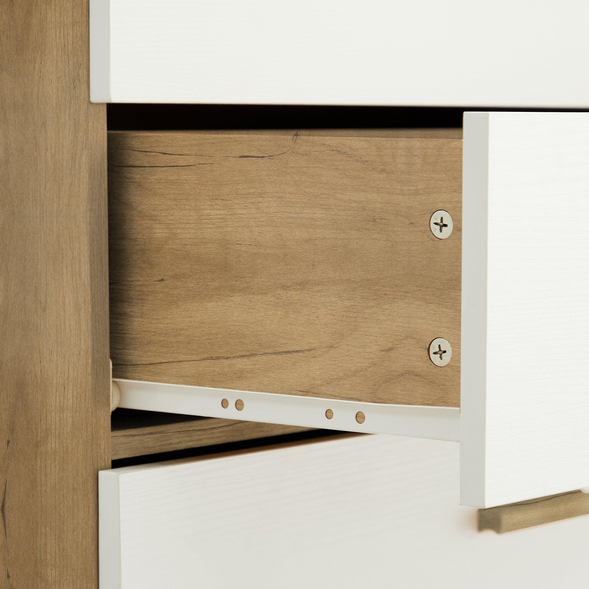 Solid Wood Drawer Dresser Cabinet with Handles - Buffet Sideboard Storage Console Table for Dining Room, Living Room, Kitchen & Hallway - Brown & White Finish | Perfect for Home Organization & Extra Storage Space
