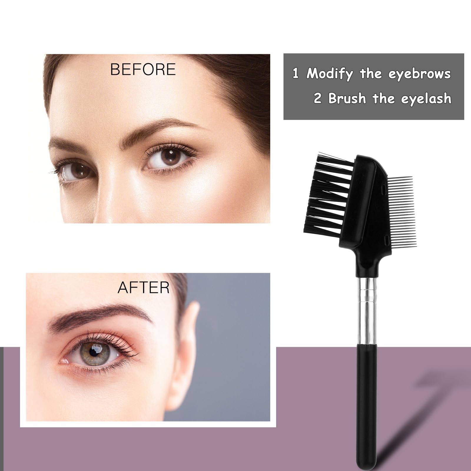 2-in-1 Metal Eyelash Comb & Eyebrow Brush - Portable Makeup Tool for Travel & Beauty