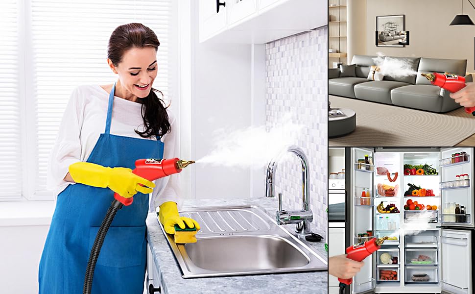 AnRui 2500W Portable Steam Cleaner - High Pressure Handheld Steam Mop for Home, Kitchen, Bathroom - Fast 15-Second Heating with 3 Brush Attachments (Red) | Perfect for Deep Cleaning Floors, Tiles, Grout, Upholstery & Sanitizing Surfaces Without Chemicals