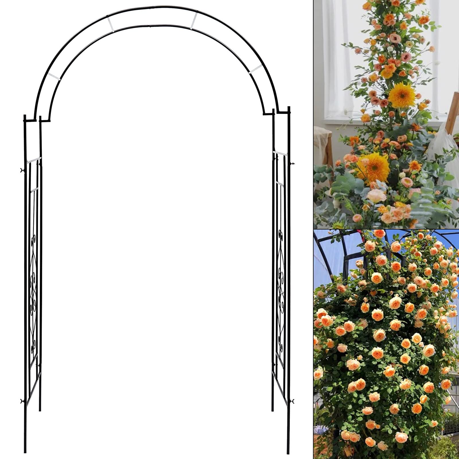 Fetcoi 6.5 Ft Black Metal Garden Arch Trellis for Climbing Plants - Outdoor Wedding Arch Decor & Indoor Party Backdrop - Perfect for Ceremonies, Birthdays, and Vineyard Landscaping