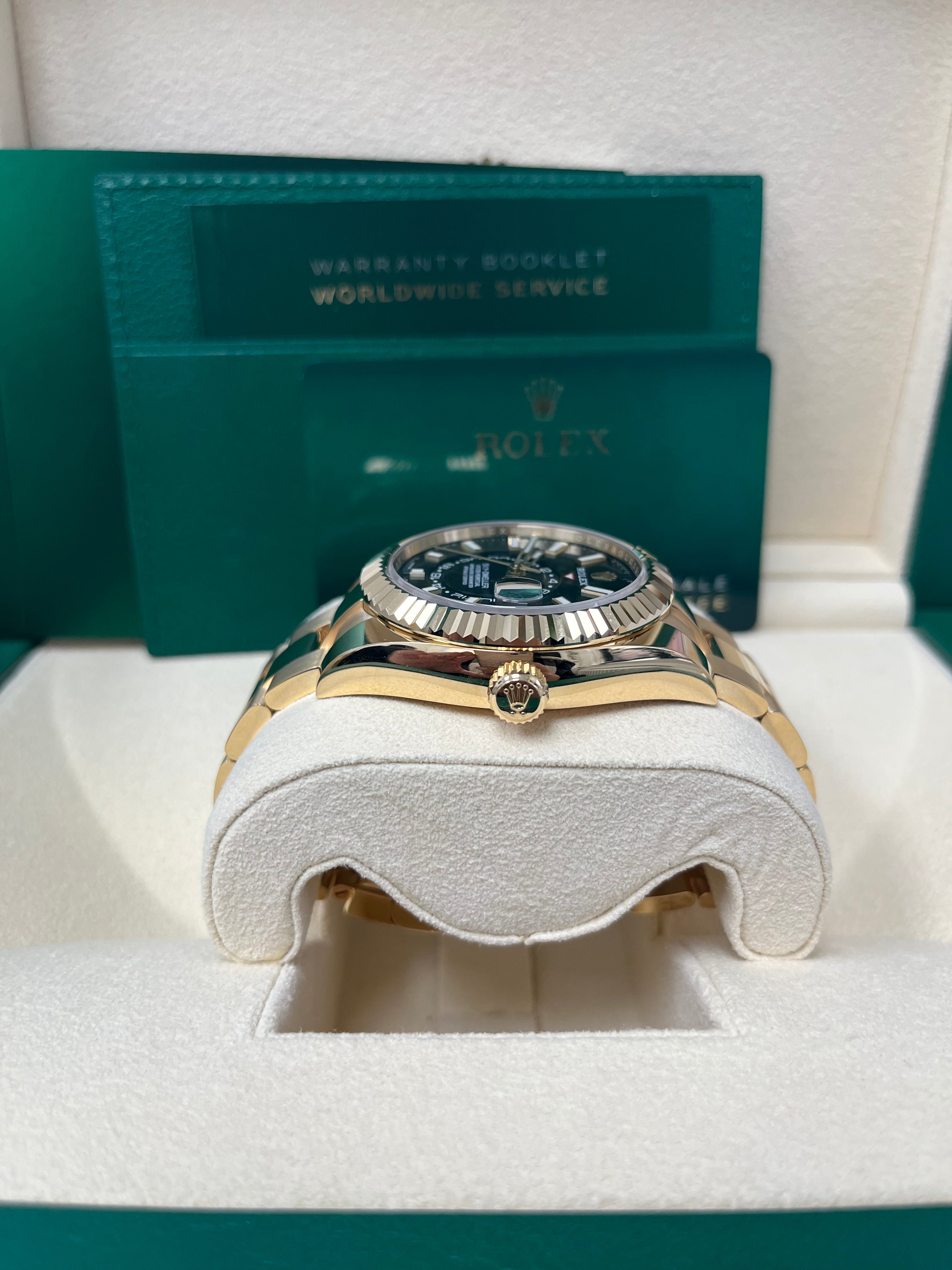 Rolex Sky Dweller 18K Yellow Gold Men's Watch with Black Index Dial & Oyster Bracelet (Ref# 326938) - Luxury Timepiece for Business, Travel & Special Occasions
