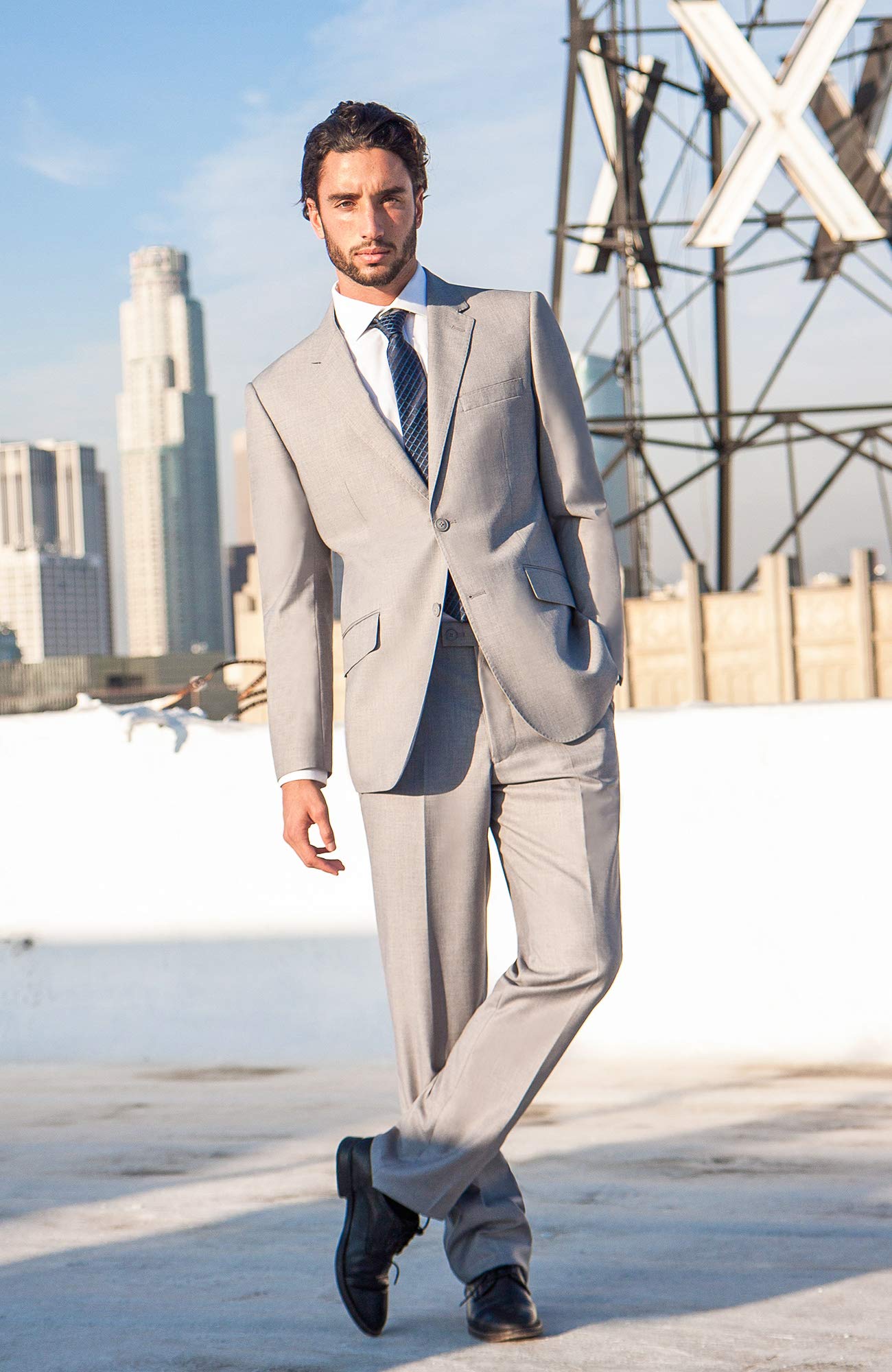 Men's Modern Fit 2-Piece Italian Wool Suit - Slim Fit Blazer & Dress Pants for Business, Wedding & Formal Occasions | Premium Two-Button Suit Jacket & Matching Trousers for Office, Party & Special Events