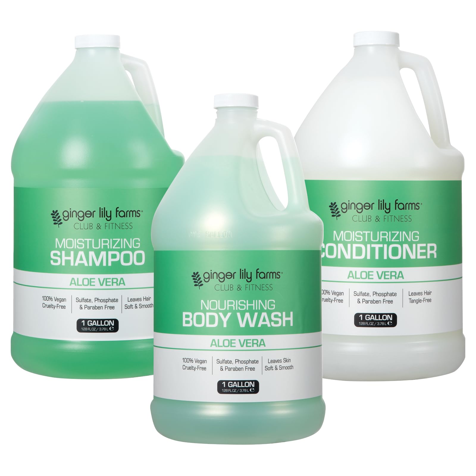 Ginger Lily Farms Club & Fitness Body Wash, Shampoo & Conditioner Set with Aloe Vera - Hydrating & Refreshing for Gym, Sports & Active Lifestyles