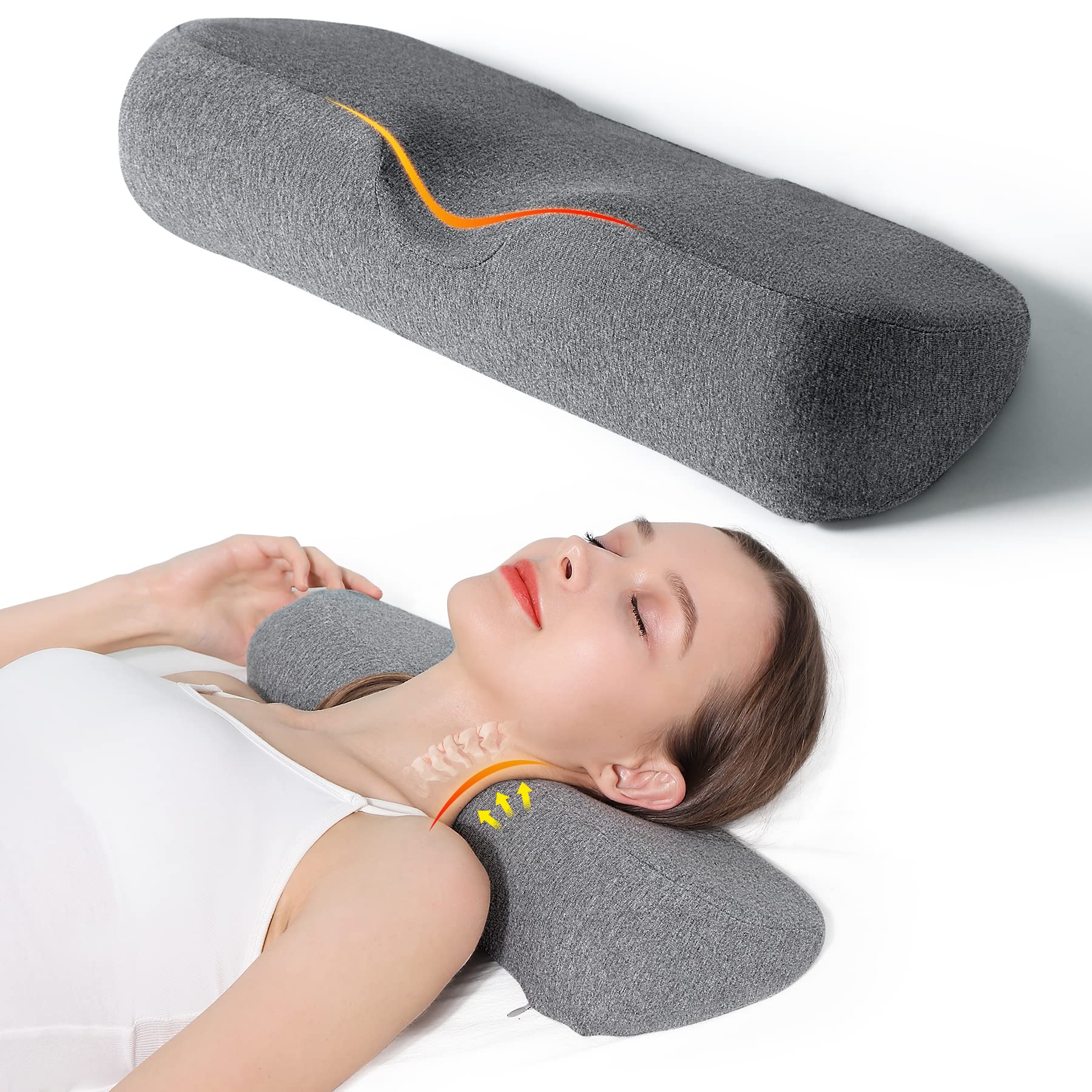 Heated Neck Stretcher & Cervical Traction Pillow - Pain Relief for Neck & Shoulders - Orthopedic Support for Sleeping, Office & Travel - Adjustable Heat Therapy for Muscle Relaxation
