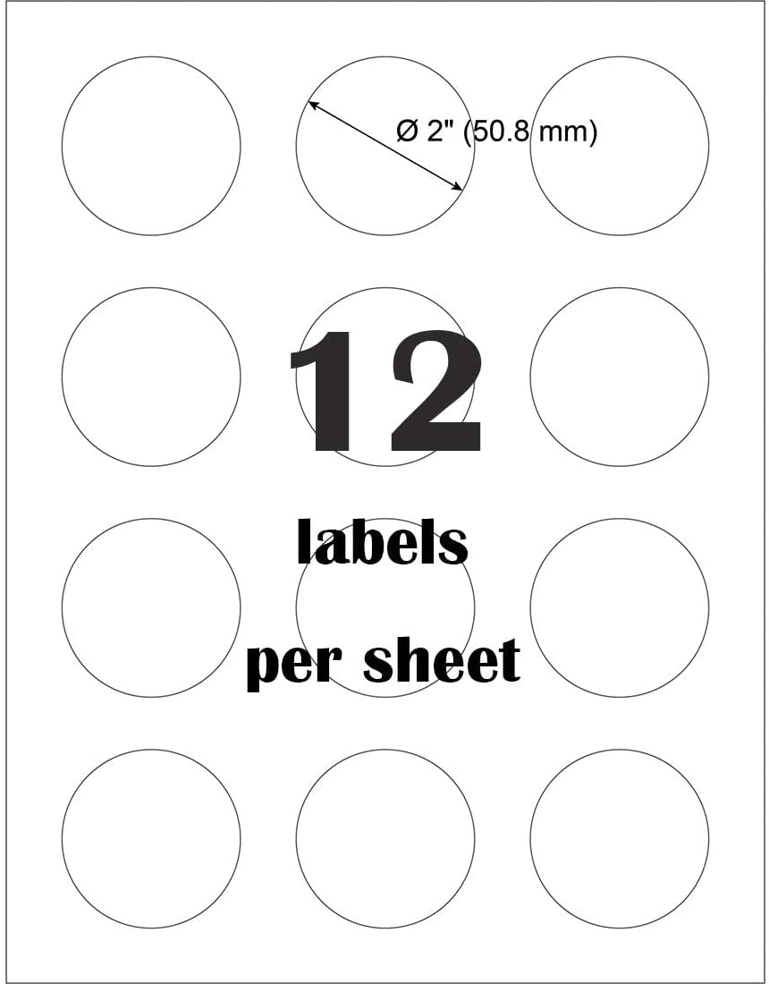 Mr-Label 2 Inch Round White Synthetic Paper Stickers - Waterproof & Tear-Resistant Labels for Inkjet & Laser Printers - Perfect for Food Packaging, Bottles, Jars & Envelopes (100 Sheets, 1200 Labels) - Ideal for Home, Office & Commercial Labeling Needs