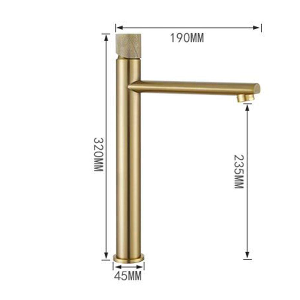 Tall Brushed Gold Brass Basin Mixer Tap - Single Hole Above Counter Bathroom Sink Faucet with Hot & Cold Water - Perfect for Modern Vanities and Luxury Bathroom Renovations
