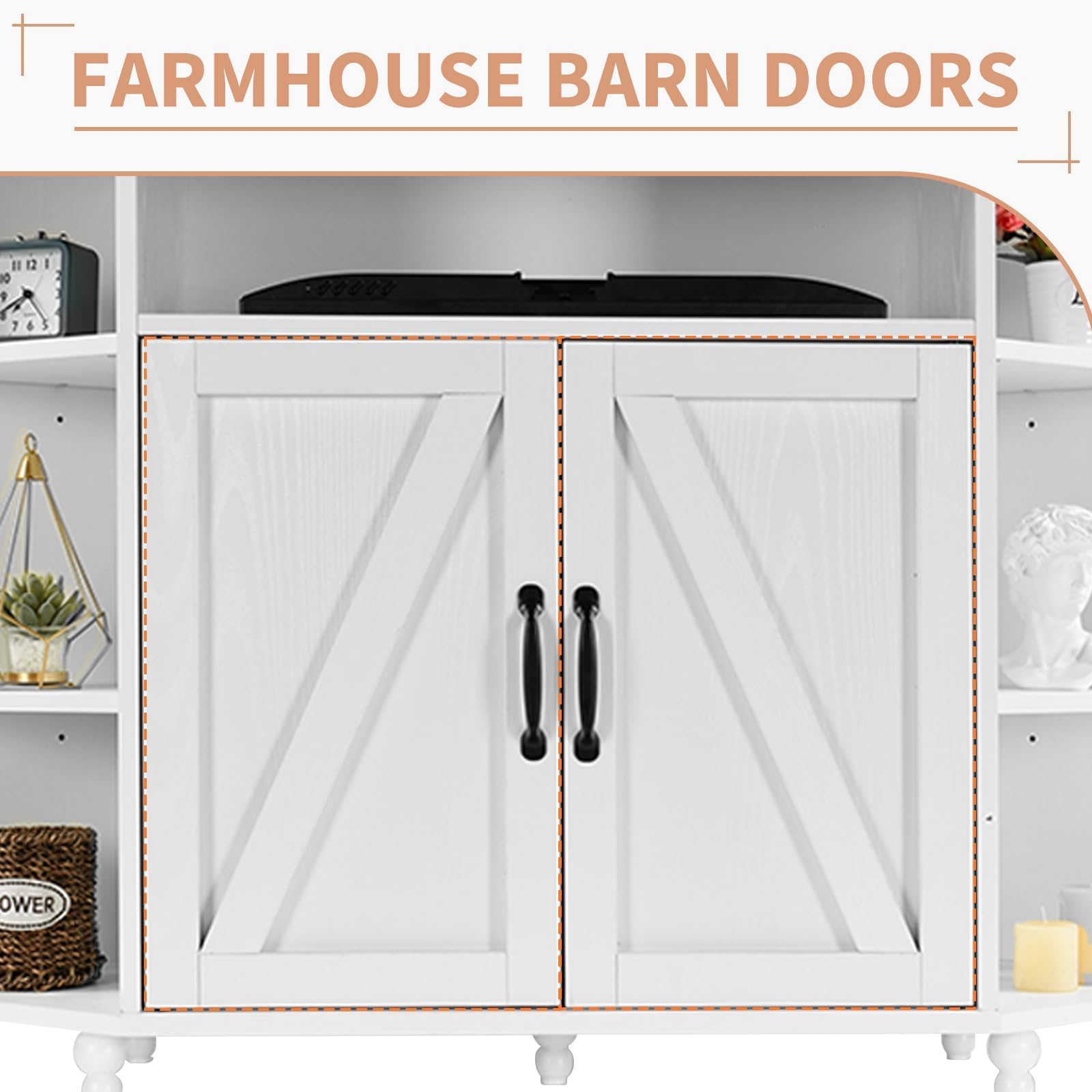 4 EVER WINNER 55 Inch Corner TV Stand with LED Lights, Adjustable Shelves & Barn Doors - Farmhouse Style Entertainment Center for Living Room, Bedroom - Perfect for Small Spaces & Home Theater Setup