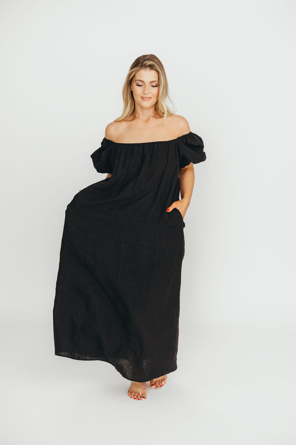 Genoa 100% Linen Maxi Dress in Black - Bump Friendly Maternity Dress for Women | Comfortable Summer Beach Dress for Pregnancy, Vacations & Special Occasions