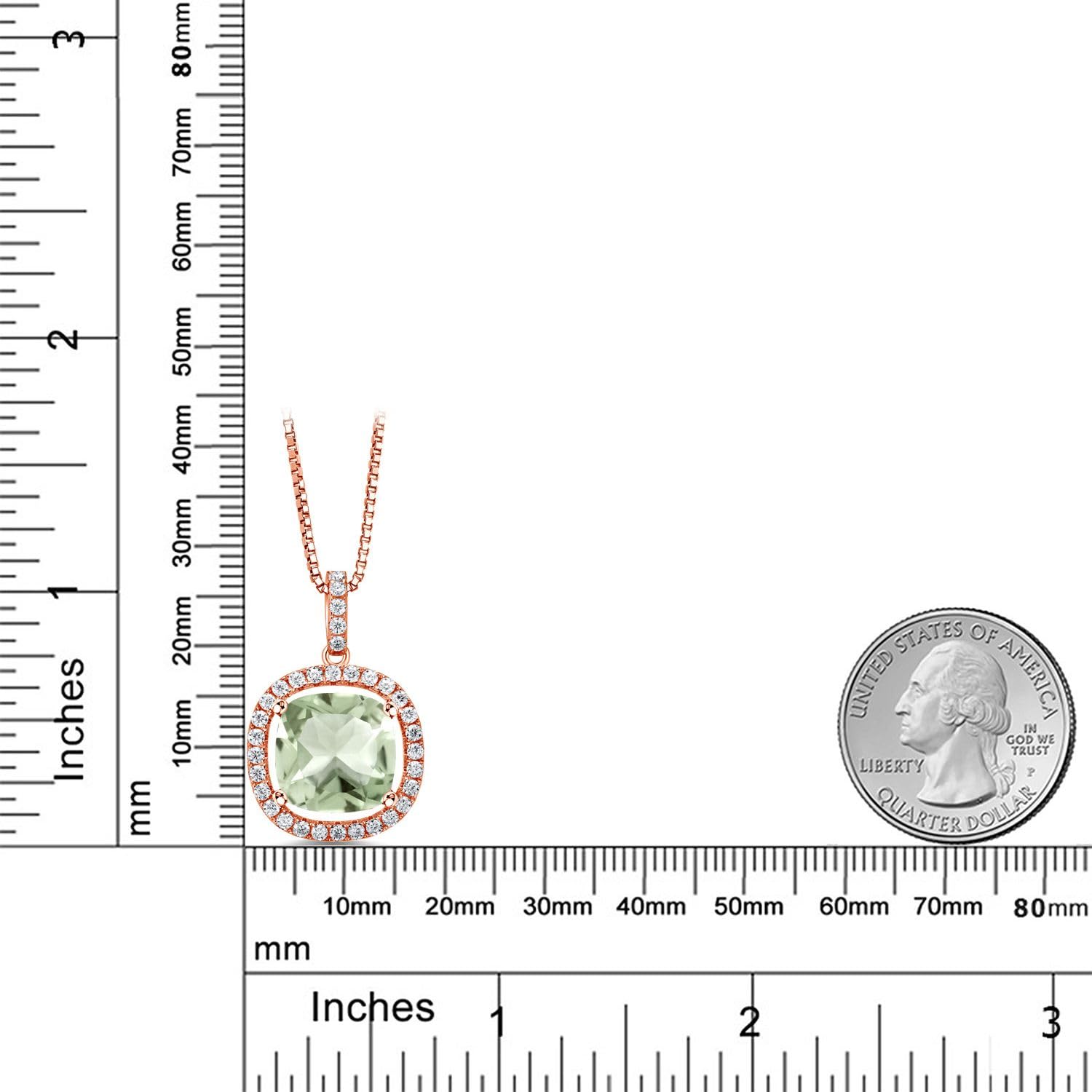 18K Rose Gold Plated Silver 12MM Cushion Birthstone & White Moissanite Necklace for Women | Halo Pendant with 18