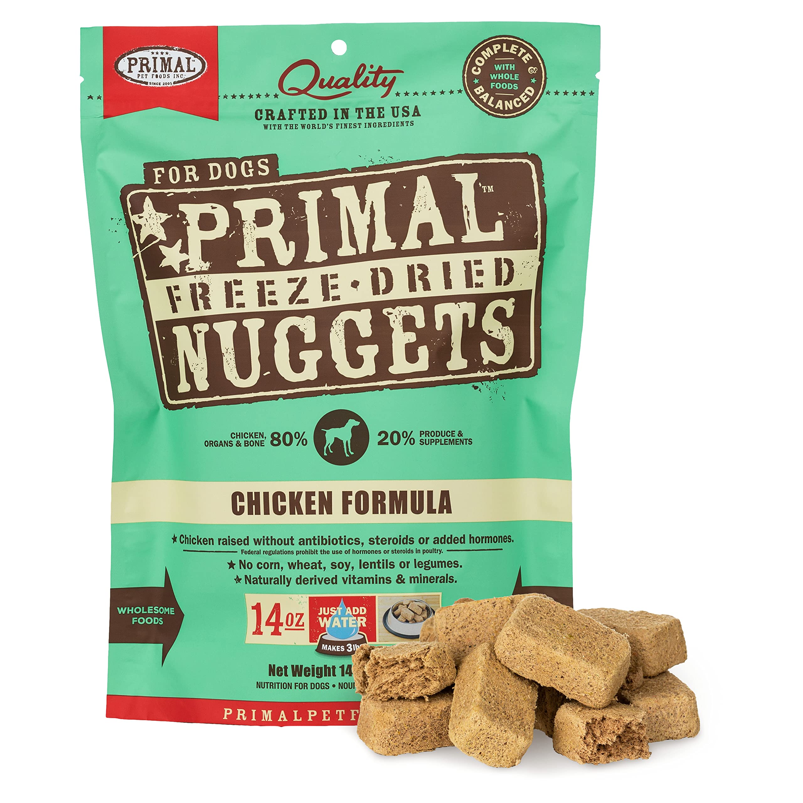 Primal Freeze Dried Raw Dog Food - Grain Free Chicken Recipe Nuggets | Made in USA | High Protein Kibble for Puppies & Adult Dogs | Perfect for Training, Travel & Outdoor Adventures