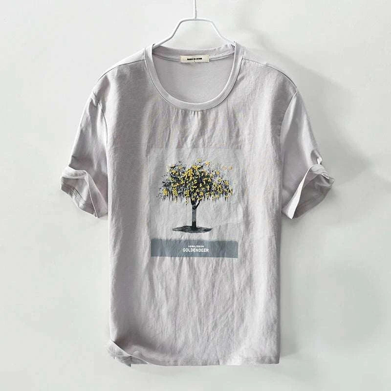 Stylish Tree Print Slim Fit Summer T-Shirt for Men - Breathable Cotton Casual Tee for Outdoor Activities & Vacation Wear