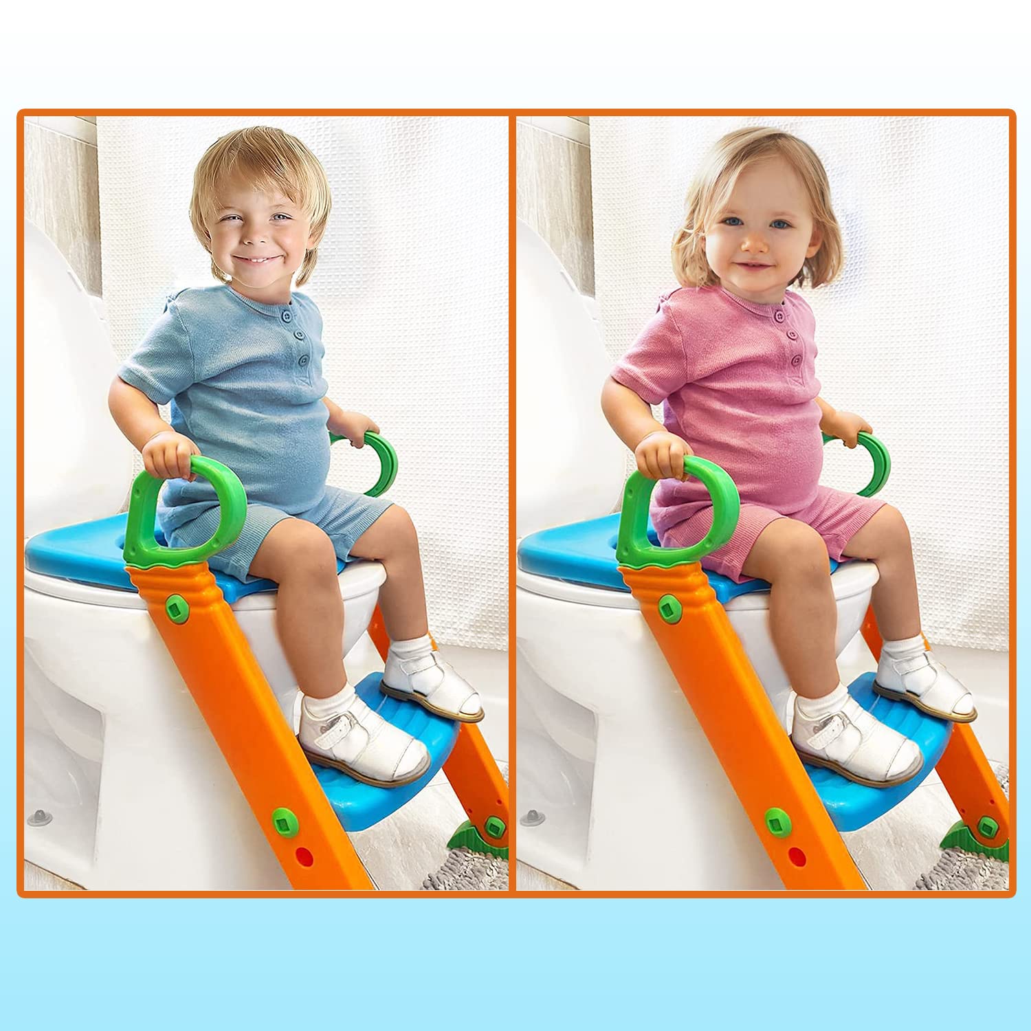 Alayna Adjustable Height Potty Training Seat with Ladder & Splash Guard - Foldable Toilet Step Stool for Toddlers & Kids | Anti-Slip Pads, Sturdy Handles | Perfect for Bathroom Safety & Potty Learning (Boys & Girls) | Ideal for Home, Daycare & Travel Use