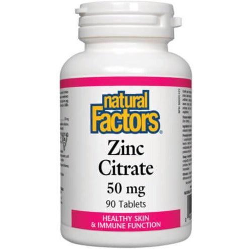 Natural Factors Zinc Citrate 50mg - 90 Tablets | Immune Support Supplement for Adults & Kids | Daily Zinc for Immune System, Skin Health & Wound Healing