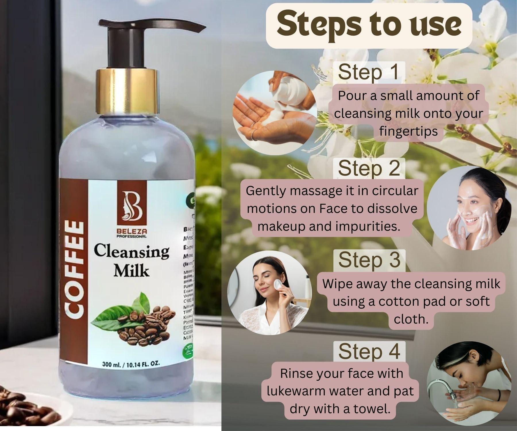 Professional Coffee Cleansing Milk for Face - 300ml Gentle Makeup Remover & Deep Pore Cleanser - Perfect for Daily Skincare & Post-Workout Refreshment