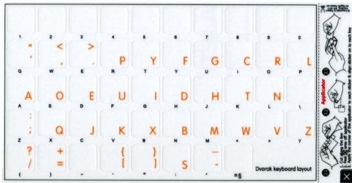 Apple Dvorak Keyboard Labels - Orange Lettering Transparent Stickers for MacBook, Windows PC, Laptop & Desktop Computers | Easy Typing Upgrade for Programmers & Writers