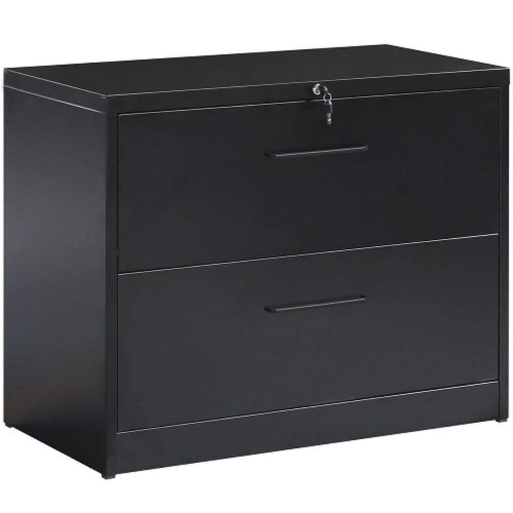 PADMA HOUSE Black Lateral 2-Drawer File Cabinet - Office Storage Solution for Documents & Folders
