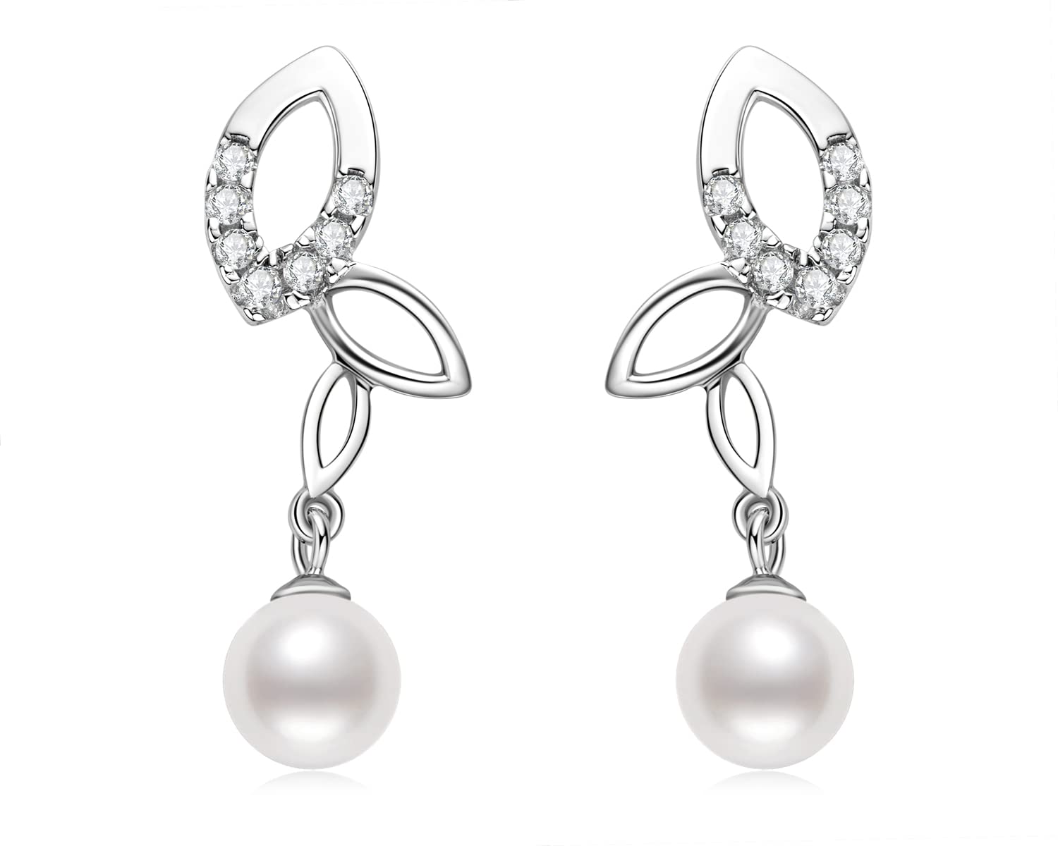 925 Sterling Silver Pearl Earrings for Women - Freshwater Cultured White Pearl Hoop & Drop Earrings, Elegant Anniversary Wedding Jewelry Gifts for Her - Perfect for Bridal, Party & Special Occasions
