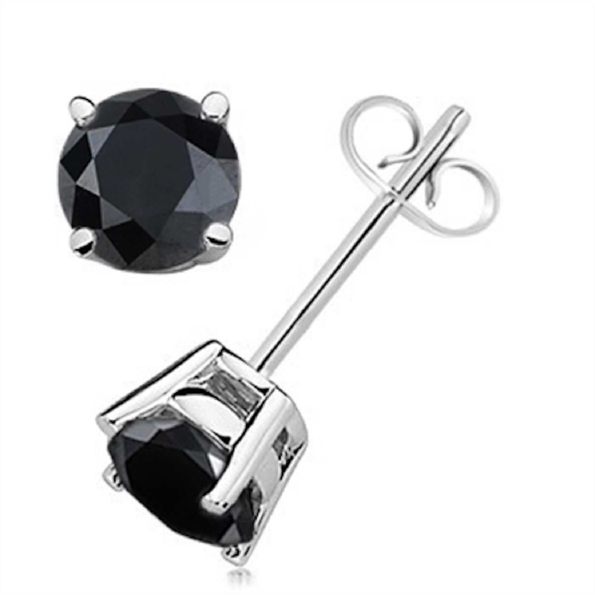 1.00 Carat Black Natural Round Diamond Stud Earrings for Women in Sterling Silver - Perfect for Weddings, Parties & Everyday Elegance