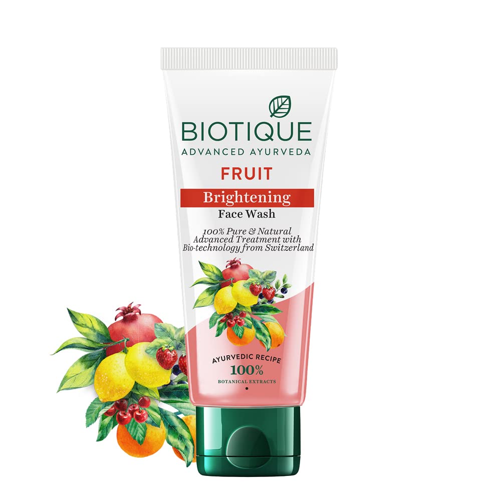Biotique Bio Fruit Whitening & Brightening Lip Balm 12g & Face Wash 100ml - Natural Skincare for Glowing Lips & Clear Skin - Perfect for Daily Beauty Routine & Travel Essentials