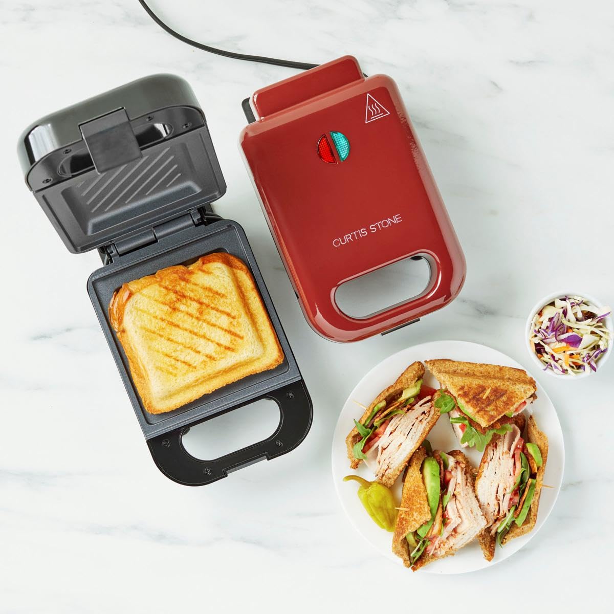 Curtis Stone 2-Pack Stuffed Sandwich Maker Set with Recipe Book & Gift Box - Red (Renewed) | Perfect for Quick Lunches, Picnics & Family Gatherings