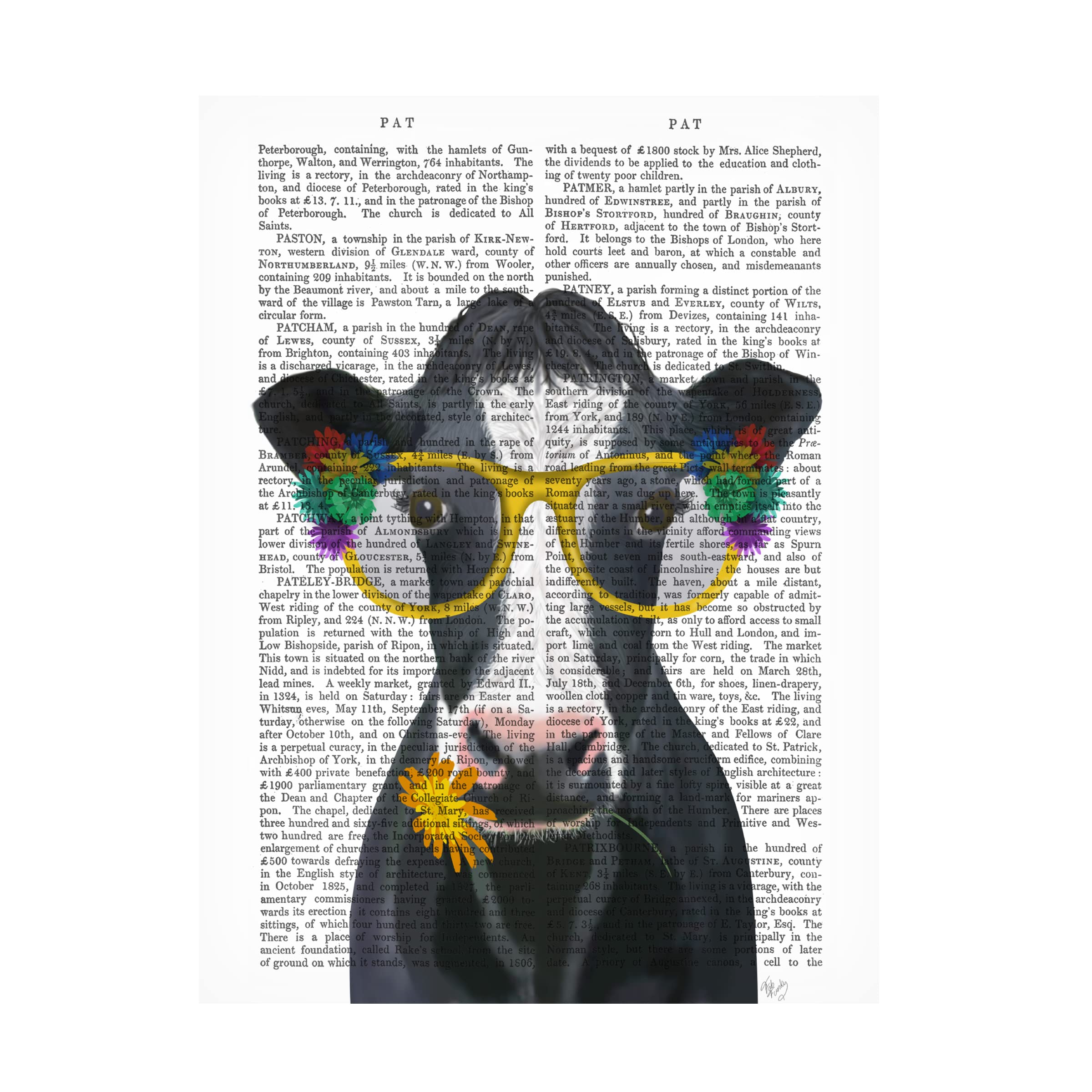 Fab Funky 'Cow and Flower Glasses Book Print' Canvas Wall Art - Modern Home Decor for Living Room, Bedroom & Office
