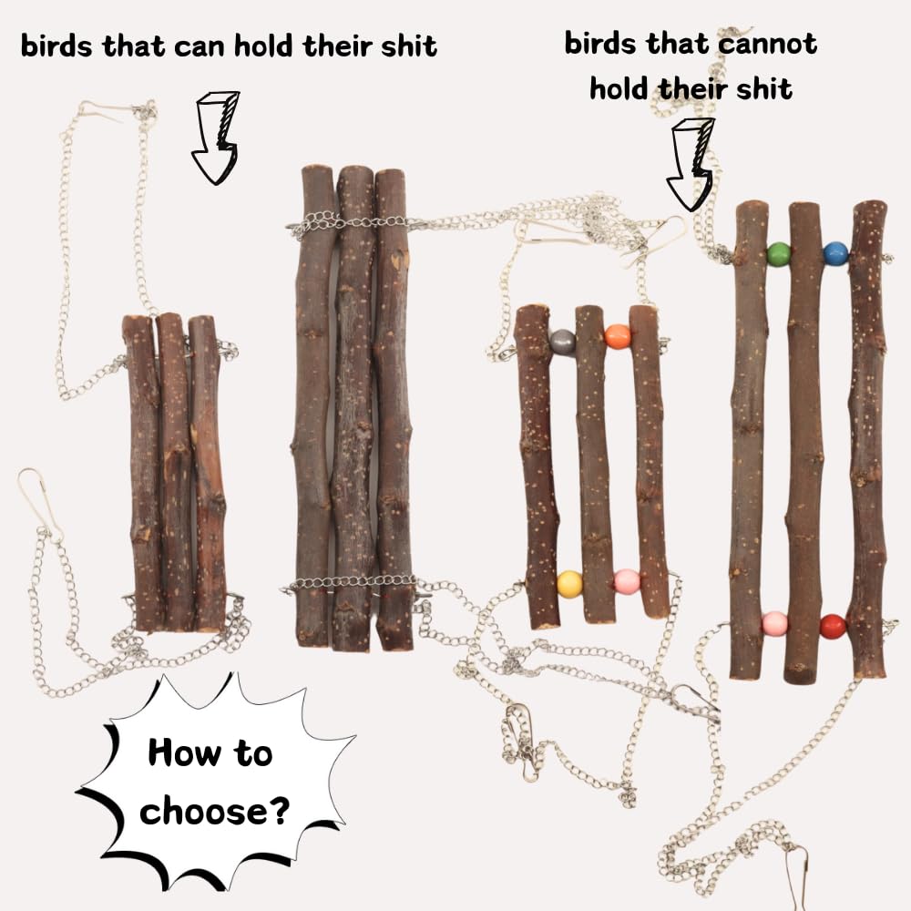 Natural Wooden Bird Swing Toy - Parrot Cage Hammock & Exercise Perch for Parakeets, Cockatiels, Conures, Lovebirds | Small Size Without Beads | Perfect for Cage Climbing, Play & Relaxation