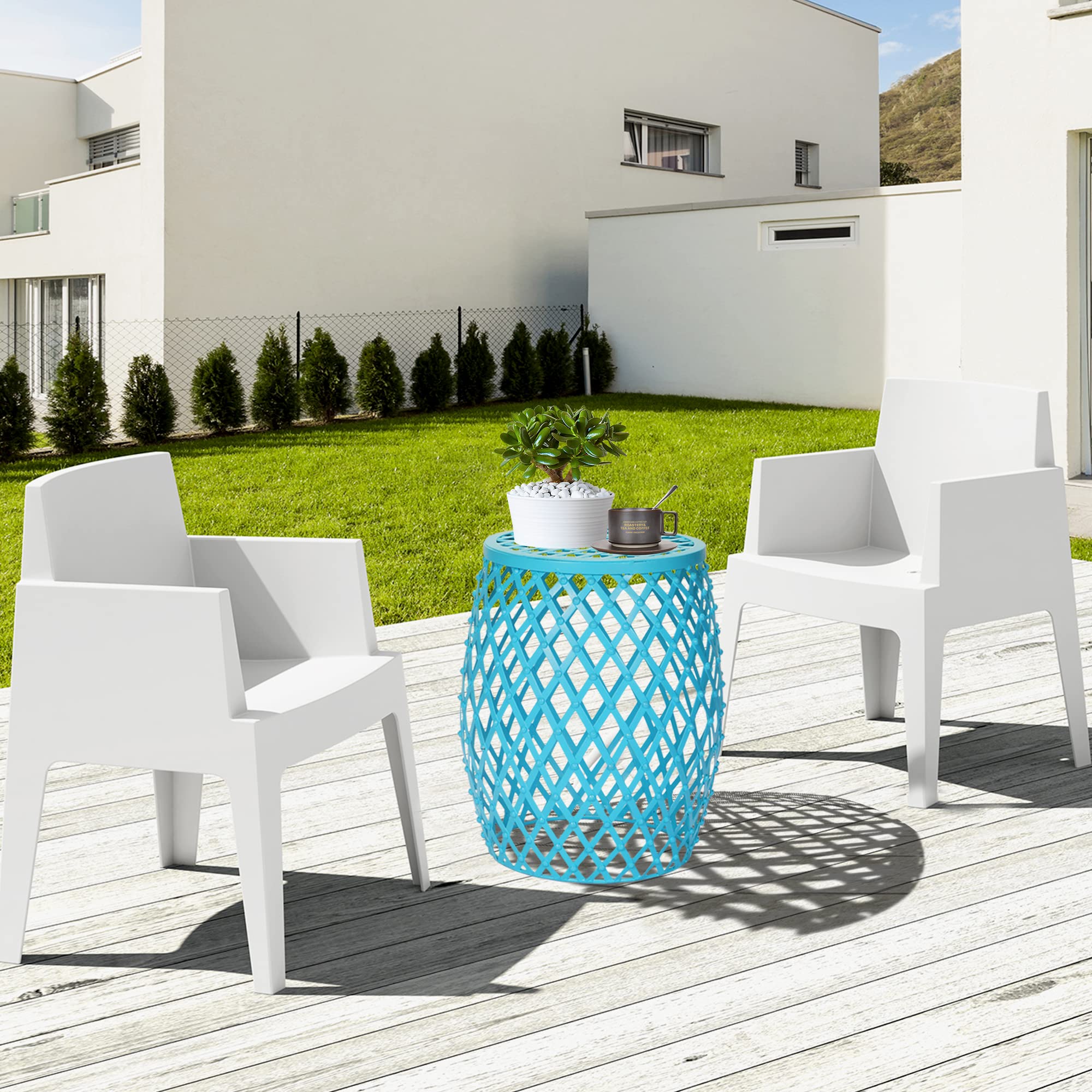 Furnistar Modern 15-inch Light Blue End Table - Accent Table, Side Table or Plant Stand for Living Room, Patio, Bedroom Indoor & Outdoor Use