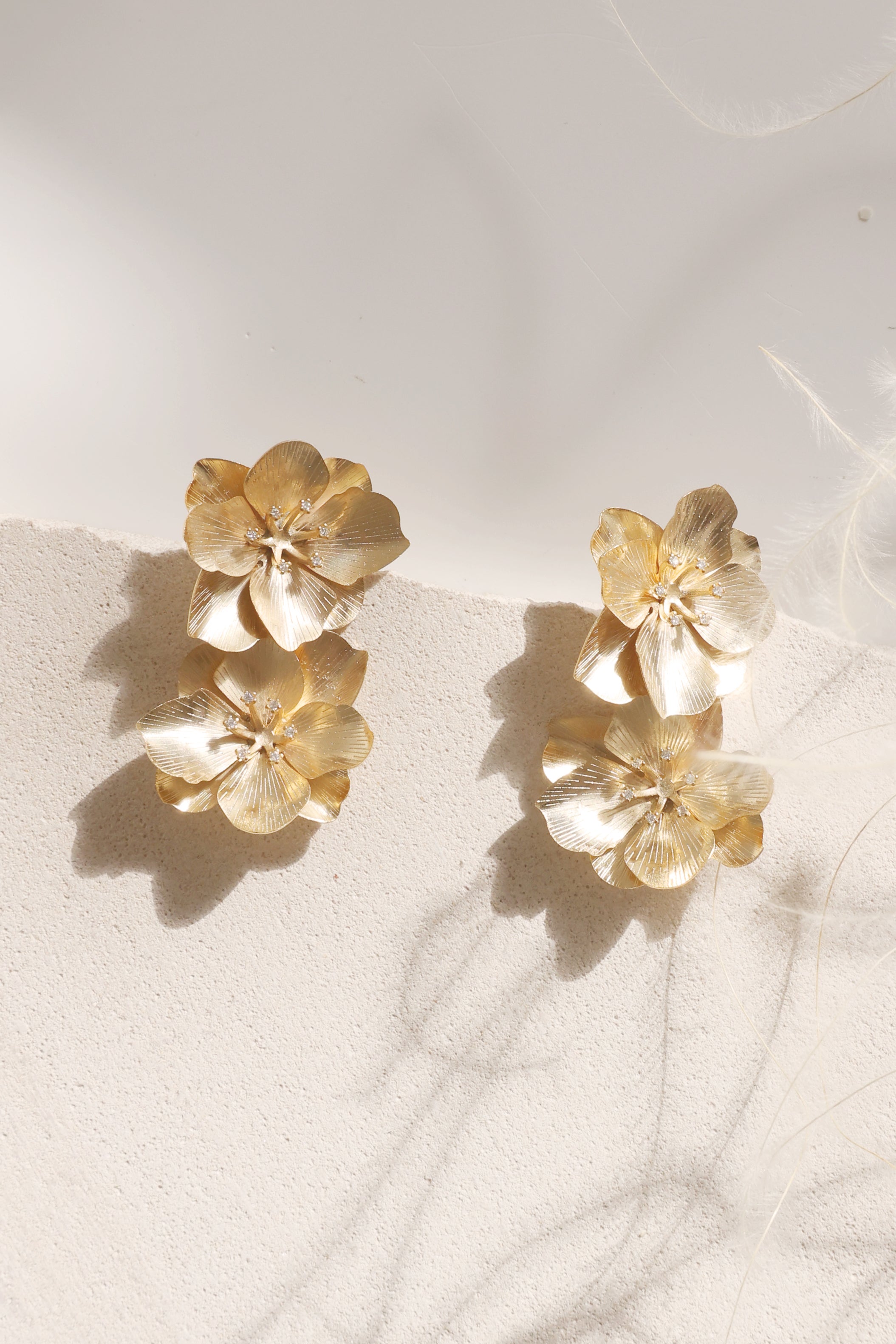 Double Golden Flower Post Earrings for Women - Elegant Floral Stud Earrings for Everyday Wear, Parties & Gifts | Hypoallergenic & Lightweight Jewelry