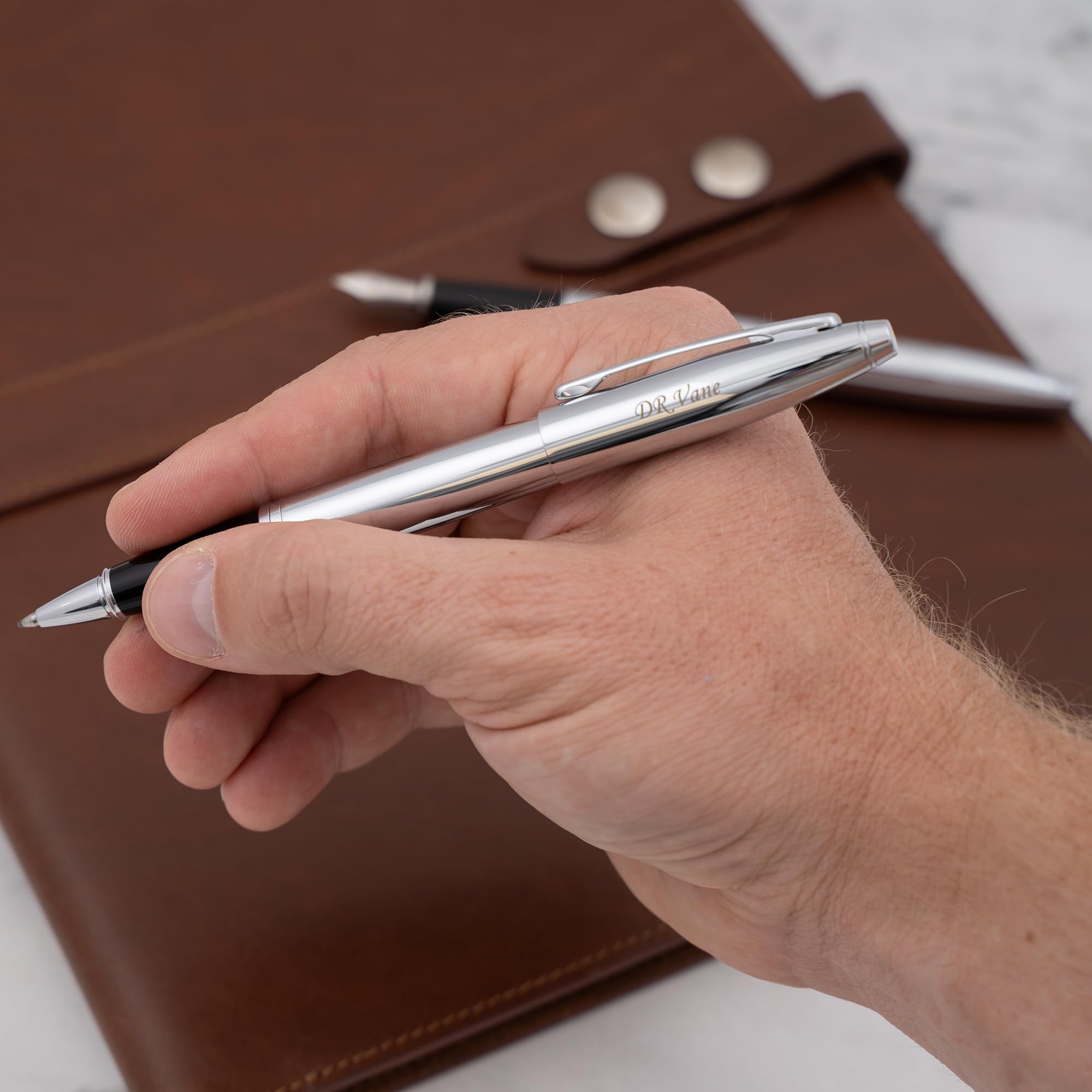 Premium Cross Pen Set - Engraved Cross Calais Rollerball & Fountain Pen Gift Set in Chrome | Personalized Engraving, Starter Ink, Gift Box Included | Perfect for Graduation, Corporate Gifts & Special Occasions