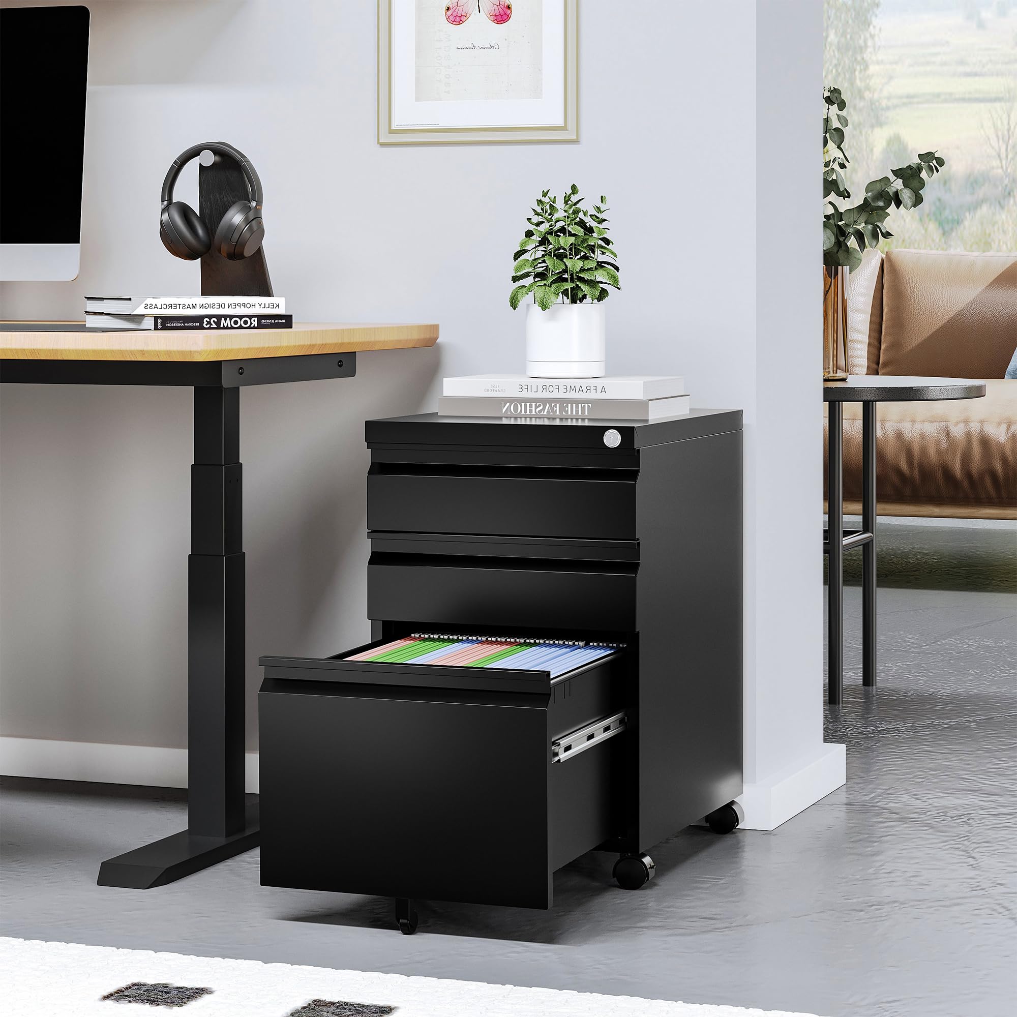 STANI 3-Drawer Locking Mobile File Cabinet with Wheels - Rolling Metal Office Storage Cabinet for Under Desk Use - Fully Assembled for Easy Setup - Perfect for Home Office, School, and Workspace Organization