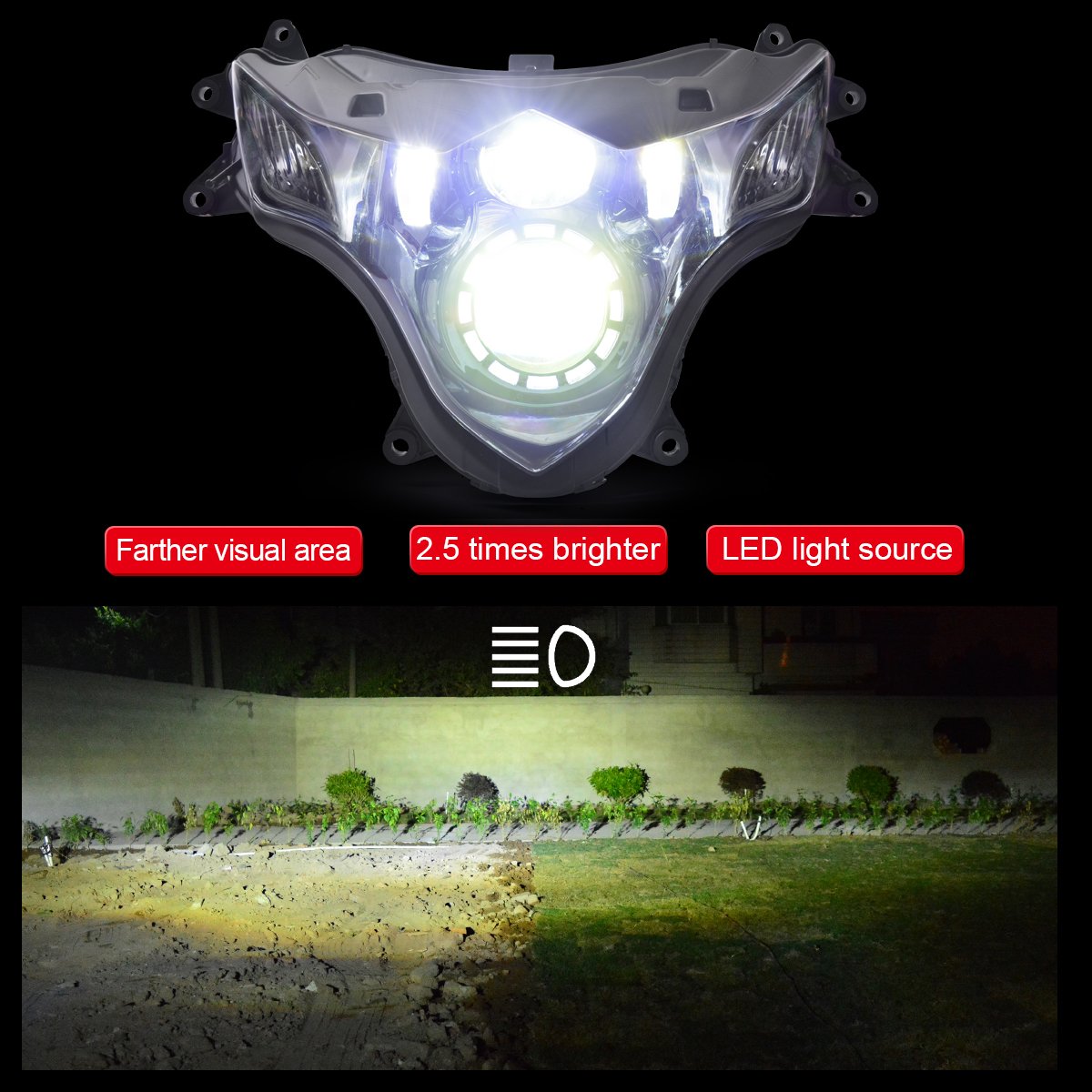 KT LED Headlight Assembly for Suzuki GSX-R1000 GSXR1000 2009-2016 - White DRL Custom Modified Motorcycle Sportbike Front Headlamp with High/Low Beam - Perfect for Night Riding & Performance Upgrades