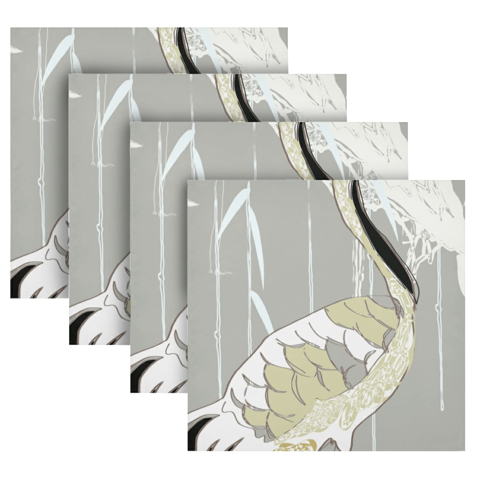 Susiyo Beige & White Heron Print Cloth Napkins - Set of 6 Reusable 20x20 Inch Dinner Napkins for Family Dinners, Weddings, Restaurants | Eco-Friendly Table Linens for Formal Dining & Special Occasions