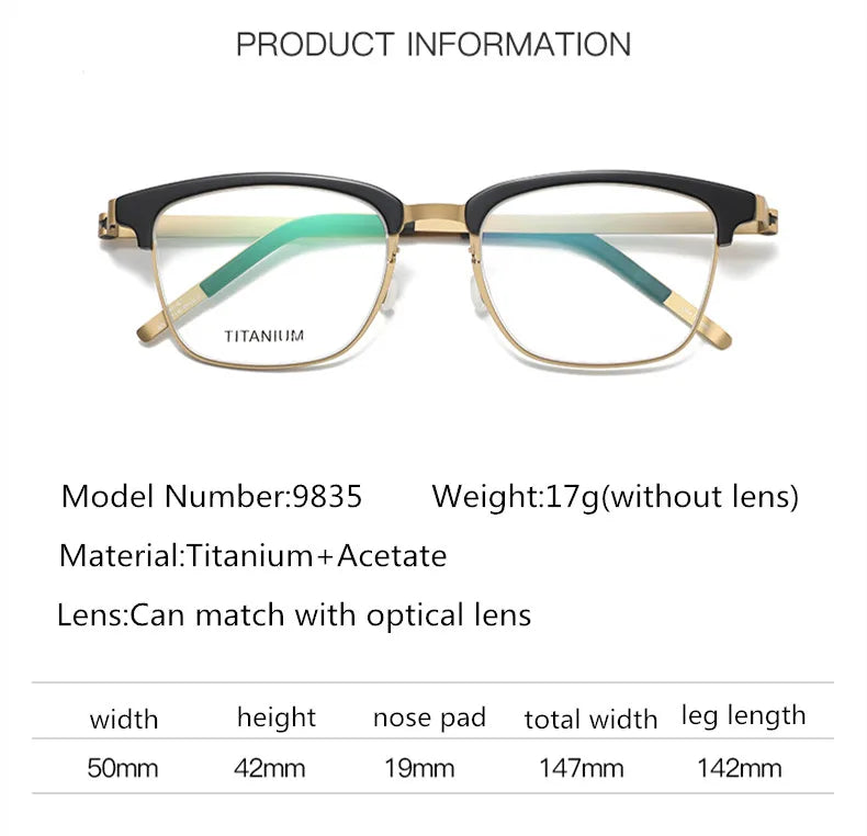 Aimee Unisex Full Rim Square Screwless Titanium Eyeglasses 69835 - Lightweight Durable Frame for Men & Women - Perfect for Reading, Work, and Everyday Use