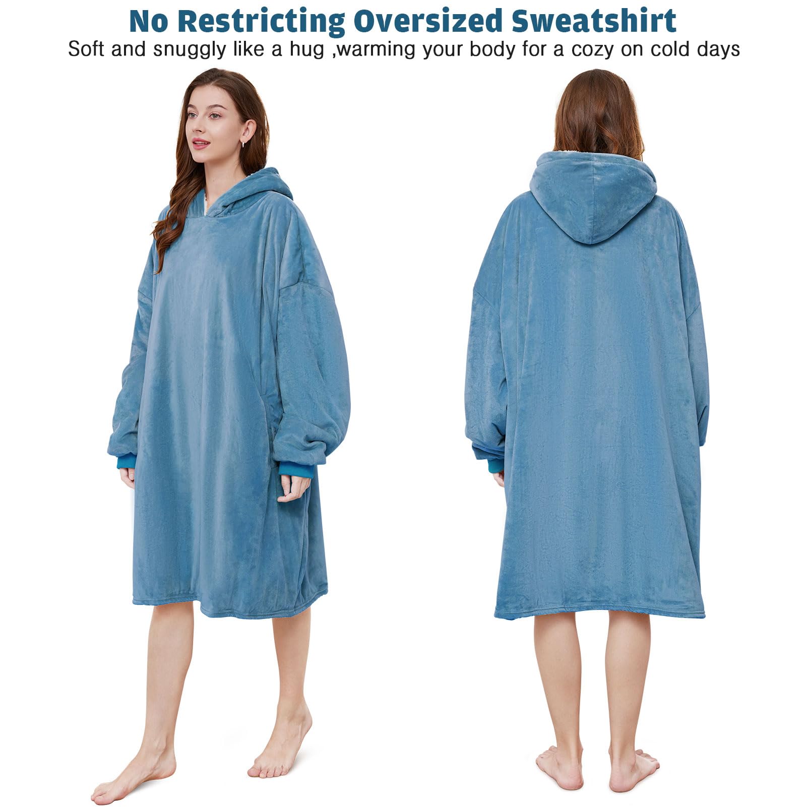 AmyHomie Oversized Sherpa Hooded Blanket Sweatshirt - Fleece Wearable Blanket Hoodie for Women, Men & Kids - Cozy Loungewear for Movie Nights, Camping & Home Comfort