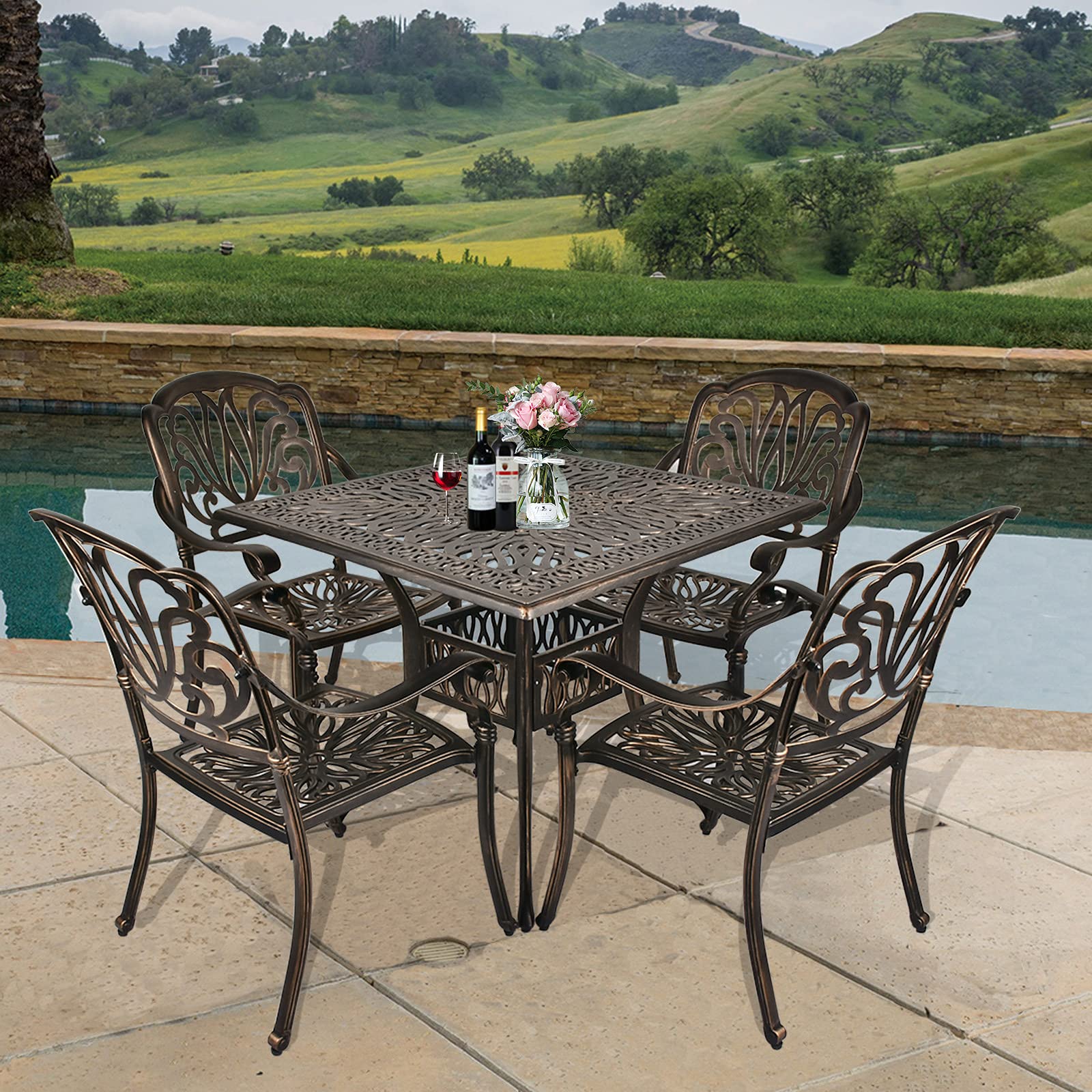 TITIMO 5-Piece Outdoor Dining Set - Cast Aluminum Patio Furniture with 35.4