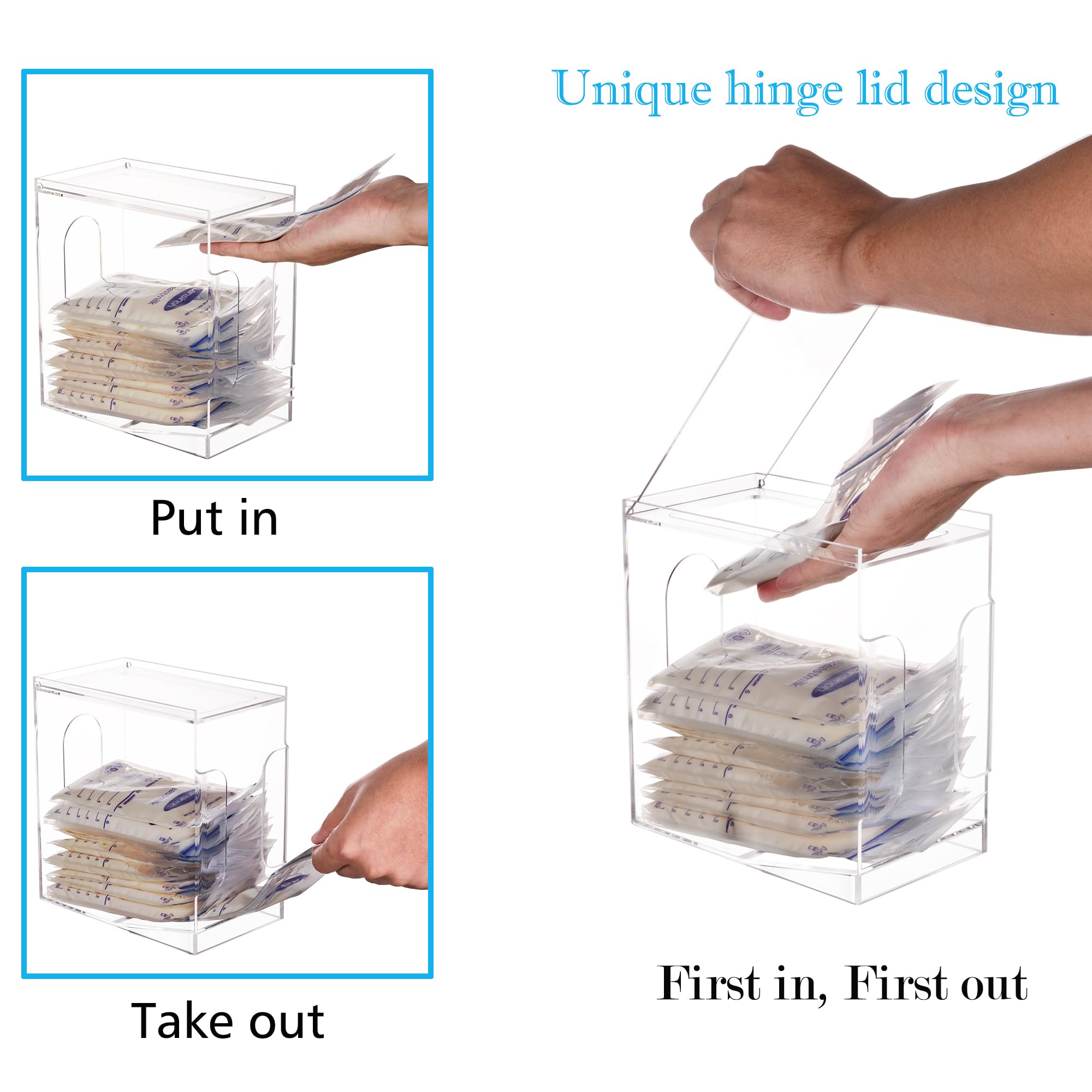 **Acrylic Freezer Organizer for Breastmilk Storage Bags – Clear FIFO Container with Tray for Freezing & Organizing Breast Milk – Perfect for Breastfeeding Moms & Daycare Storage**