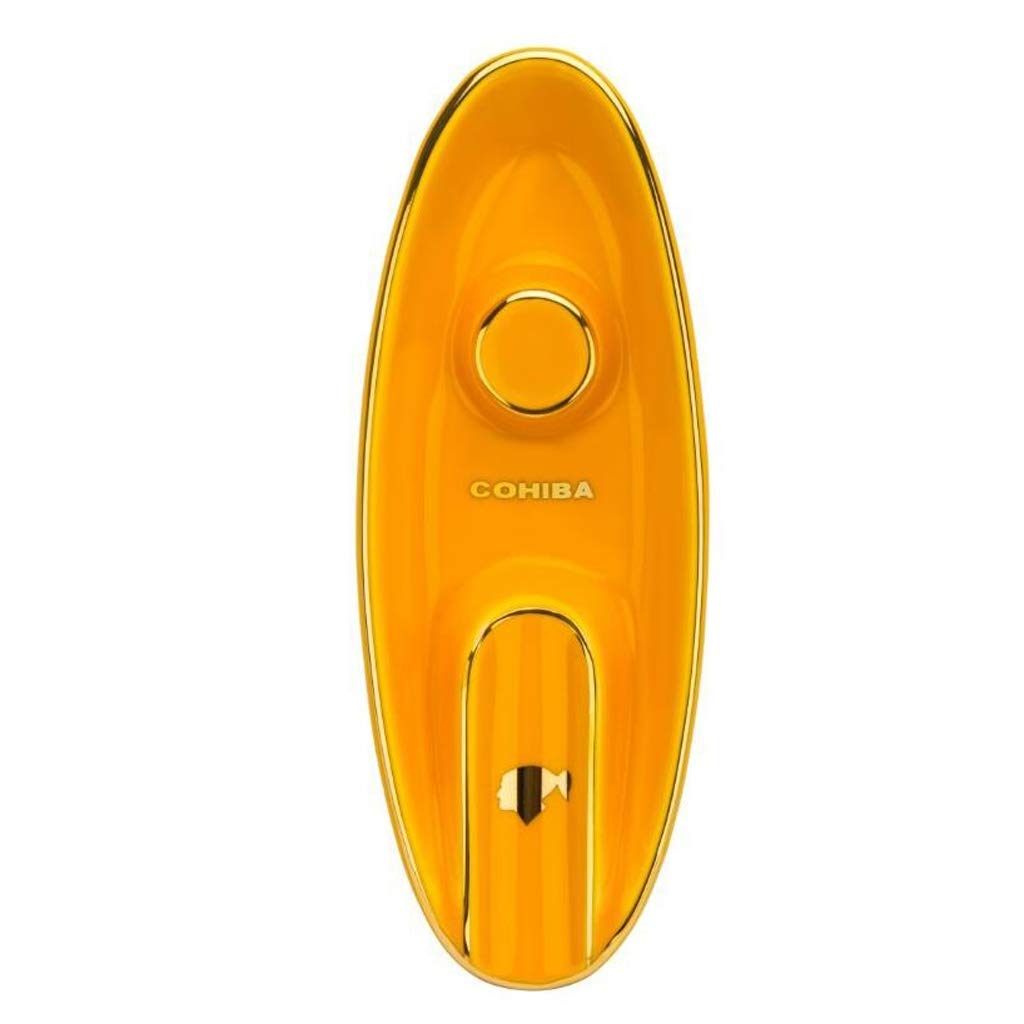 Premium AVEO Ceramic Cigar Ashtray with Round Ash Slot - Gold Single Cigar Holder & Cigarette Tray - Perfect for Smoking Lounge, Man Cave, or as Elegant Gift for Cigar Enthusiasts