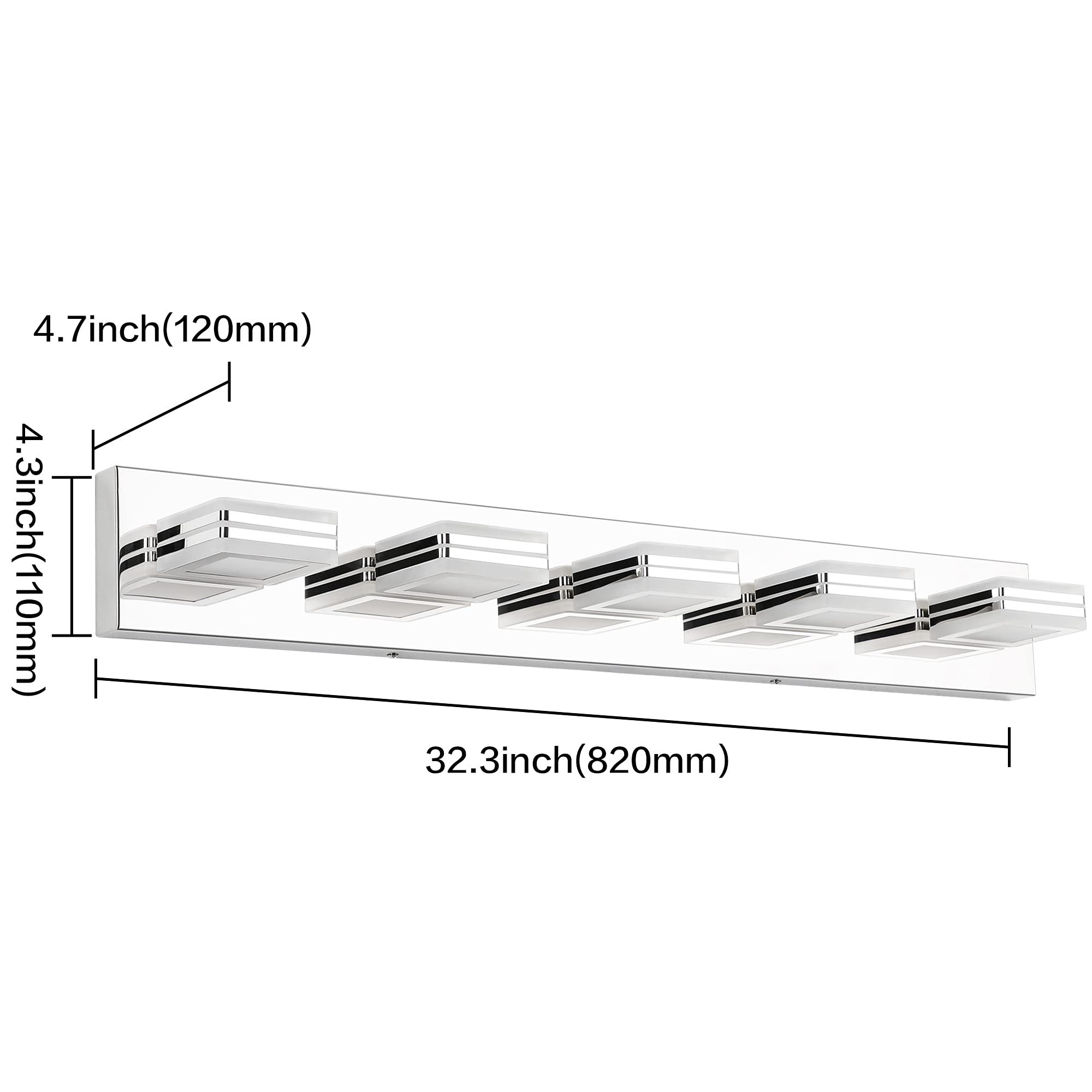 Modern Dimmable LED Bathroom Vanity Lights - Chrome 5 Lights for Mirror & Wall - Perfect for Makeup & Grooming