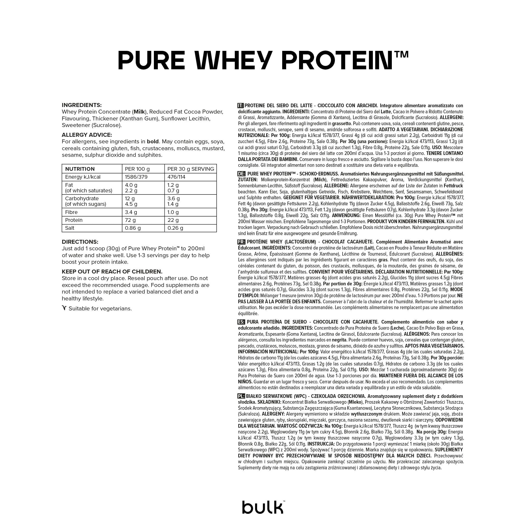 Bulk Pure Whey Protein Powder Shake - Chocolate Peanut Flavor, 1kg (2.2lb) for Muscle Recovery & Weight Gain | Gym, Post-Workout, Breakfast Smoothies | Packaging May Vary