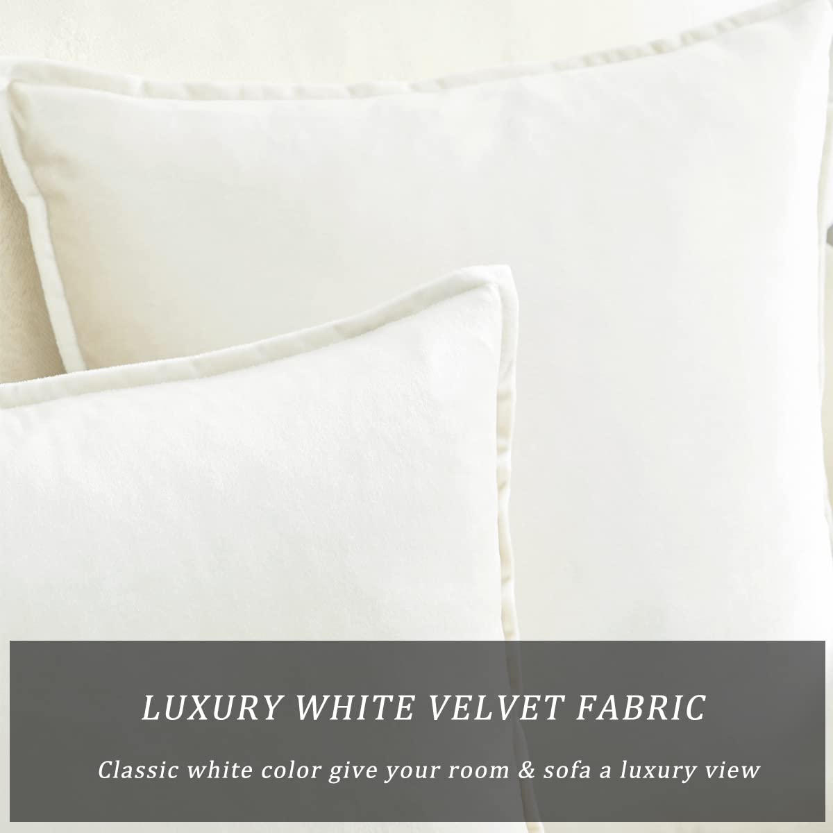 GIGIZAZA Velvet Decorative Throw Pillow Covers 22x22 Inches - Peacock White Ivory Square Couch Sofa Pillow Covers Set of 2 - Perfect for Living Room, Bedroom & Home Decor