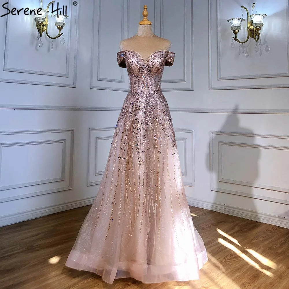 Serene Hill Rose Gold Beaded Evening Gown - A-Line Sleeveless Luxury Party Dress for Women 2025 | Perfect for Prom, Gala & Formal Events (Style LA71459)