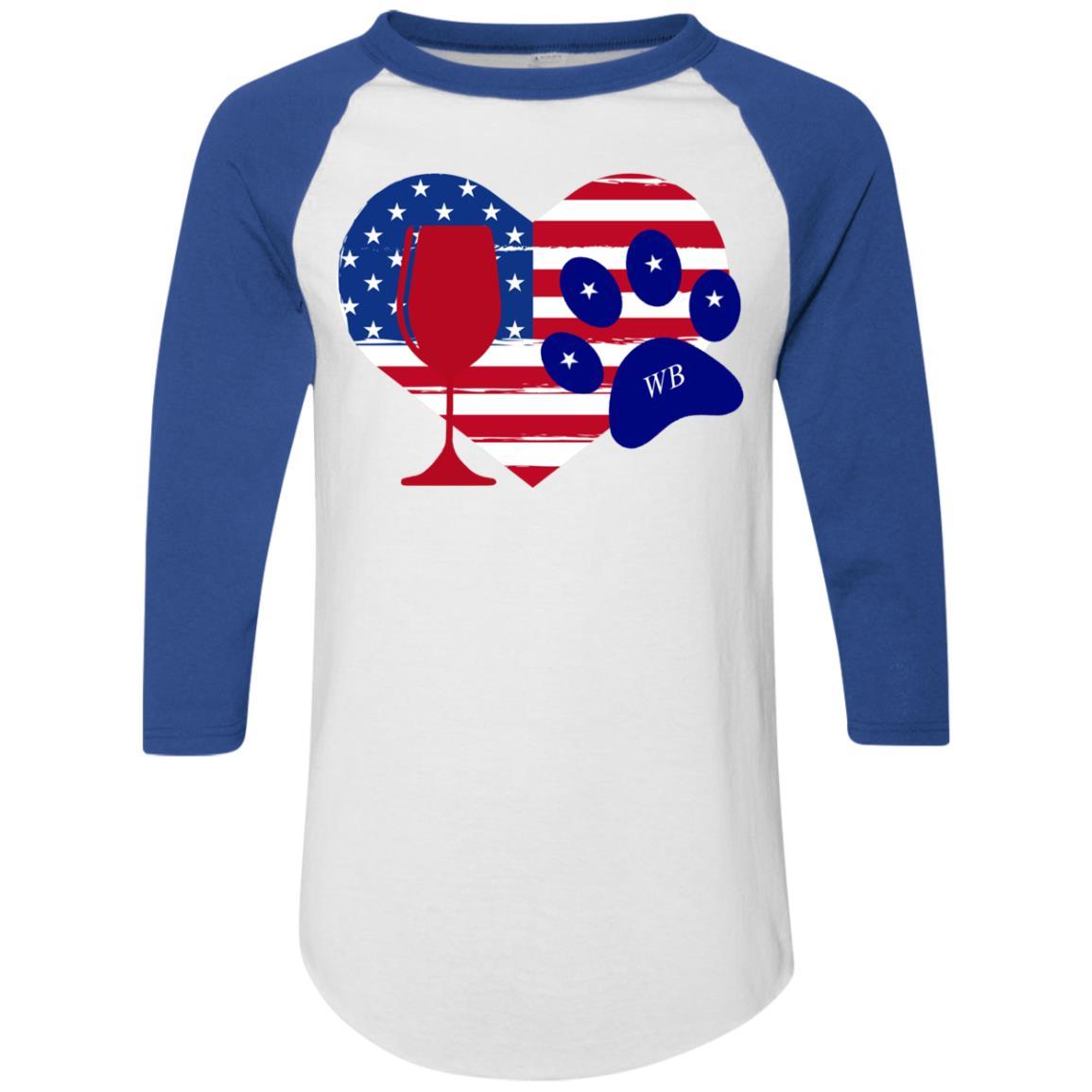WineyBitches.Co American Wine Paw Heart Colorblock Raglan Jersey - Soft & Stylish Women's Baseball Tee for Casual Wear, Wine Tasting & Pet Lovers