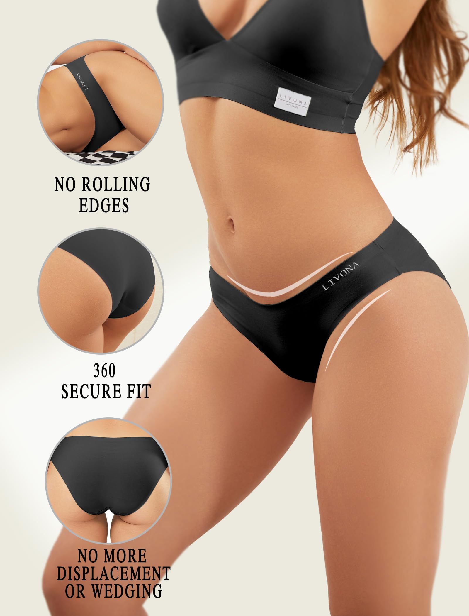 Livona 6 Pack Seamless Women's Underwear - High Cut Cheeky Bikini Panties, No Show Soft Cotton Underwear for Women, Comfortable Hipster Briefs Sizes S-XXL | Perfect for Yoga, Workout & Everyday Wear