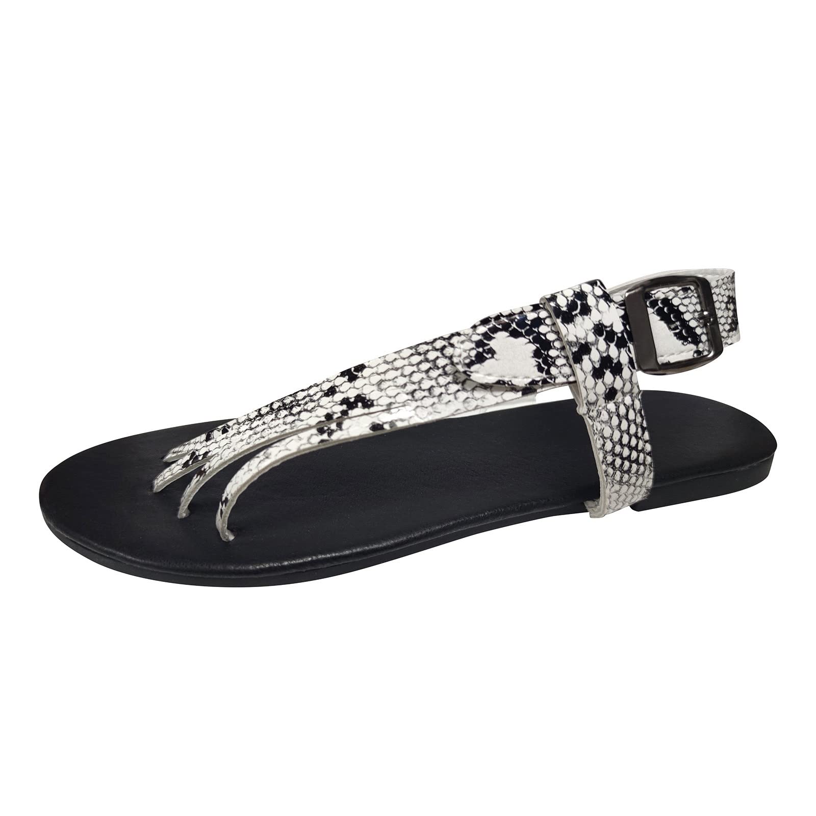 Elegant Women's Summer Sandals - Transparent Leather Snake Print Clip-Toe Flat Sandals for Casual & Dressy Occasions | Perfect for Beach, Vacation & Everyday Wear