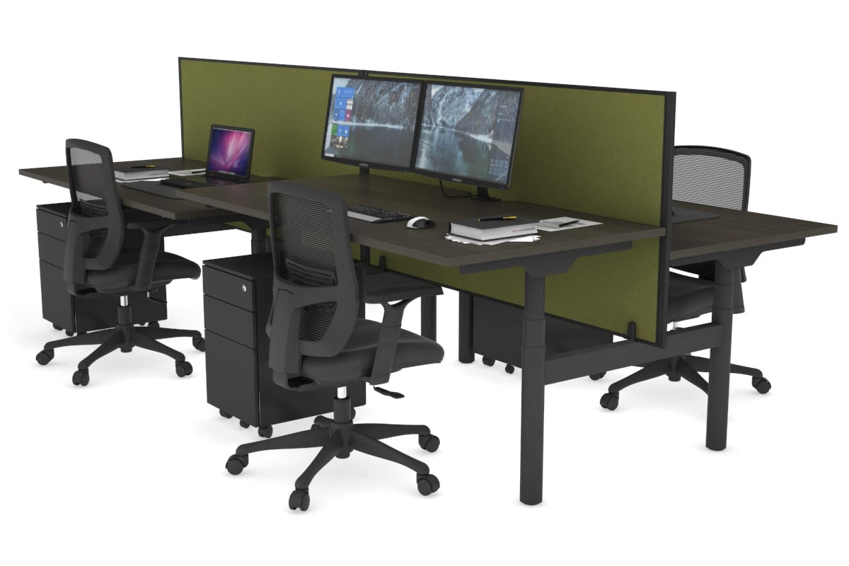 Flexi Premium 4-Person Height Adjustable H Bench Workstation - Black Frame (1600L x 800W) with Cable Management | Ideal for Office, Coworking Spaces & Home Workstations