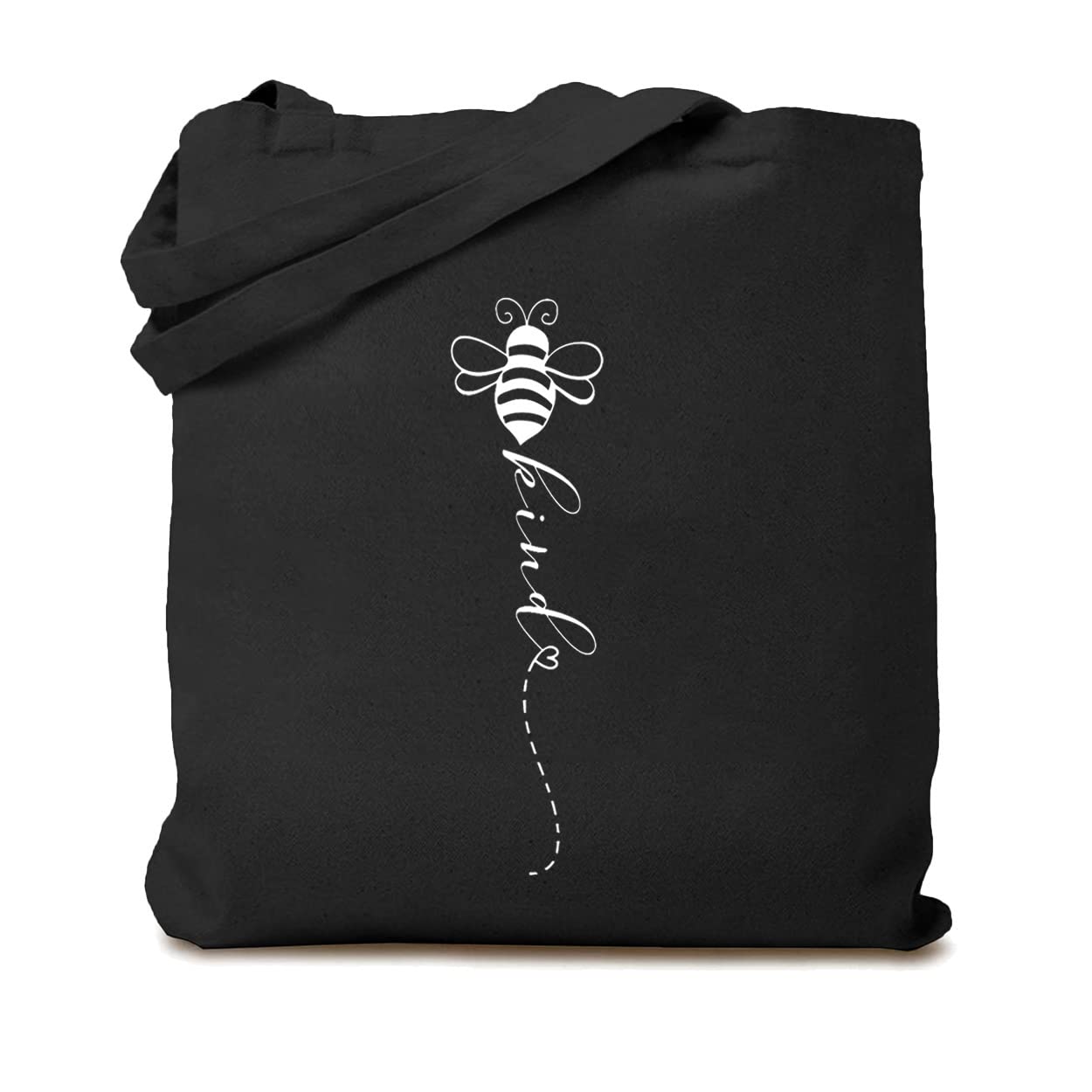 Bee Cute Graphic Canvas Tote Bag for Women - Eco-Friendly Reusable Grocery Shopping Bag with Kind Letter Design - Perfect for Work, School & Daily Errands
