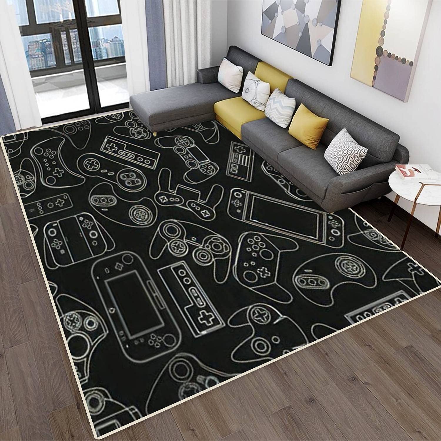Modern Abstract Area Rugs - Stain Resistant Carpet Mat for Living Room, Bedroom, Kitchen & Bathroom - Rectangular Home Decor with Seamless Pattern - Perfect for Video Game Controller Background & Gadgets Display