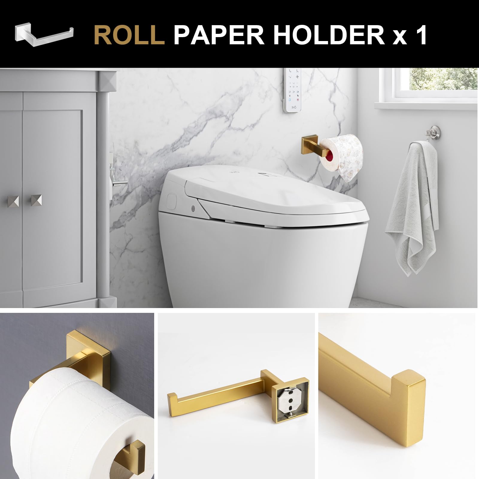 Premium Brushed Gold Towel Bar Set - 5-Piece Bathroom Hardware Kit with Wall Mounted Stainless Steel Towel Rack & Holder (23.6 Inch) - Elegant Bathroom Accessories for Modern Homes & Luxury Hotels